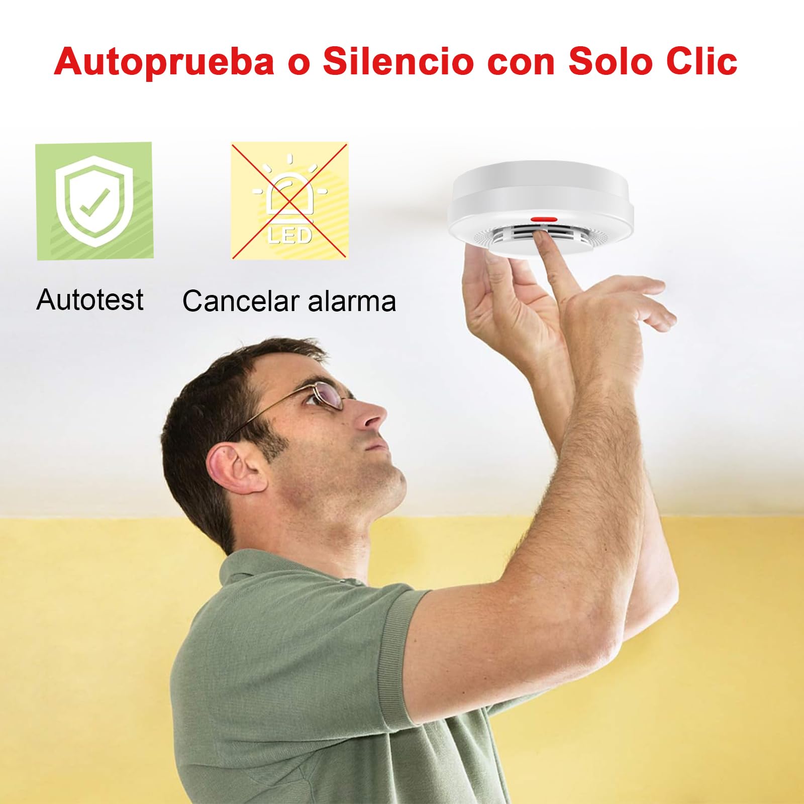 Alarma Detector de Humo RYEWGRV Blanco con Advertencia Sonora y LED