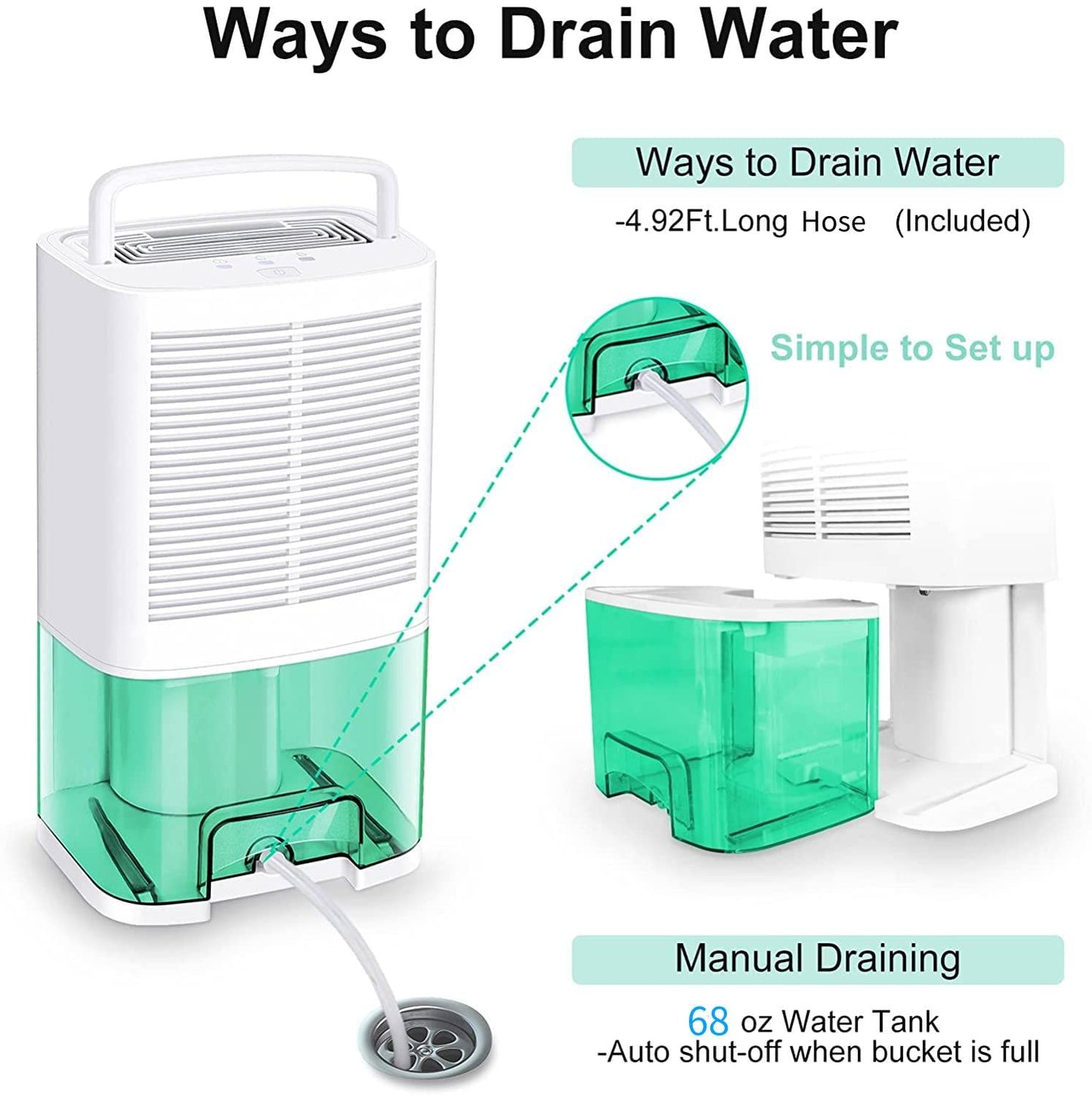 MADETEC deshumidificador actualizados para el hogar, con manguera de drenaje y tanque de agua de 2000ml,para Moldes y Humedad,ideal para sótanos, dormitorio, baño, cocina, RV
