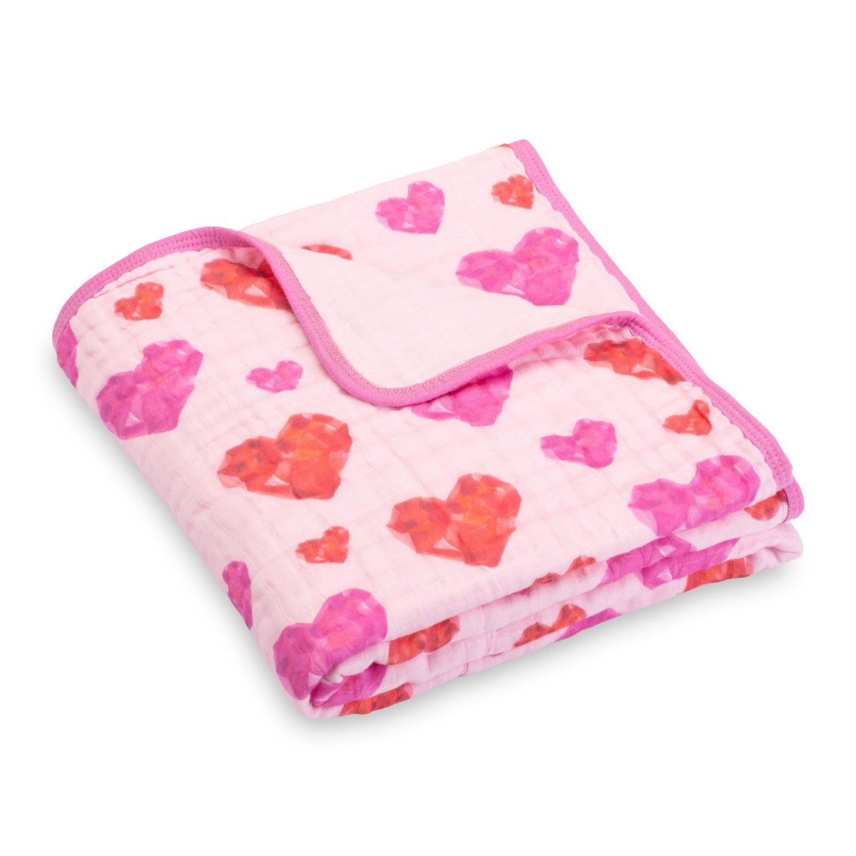 LollyBanks - Manta para bebé, 100 % algodón orgánico de muselina para niñas, colcha de 47 x 47 pulgadas, suave y transpirable de 6 capas, ropa de cama esencial para cuna (estampado de corazón de