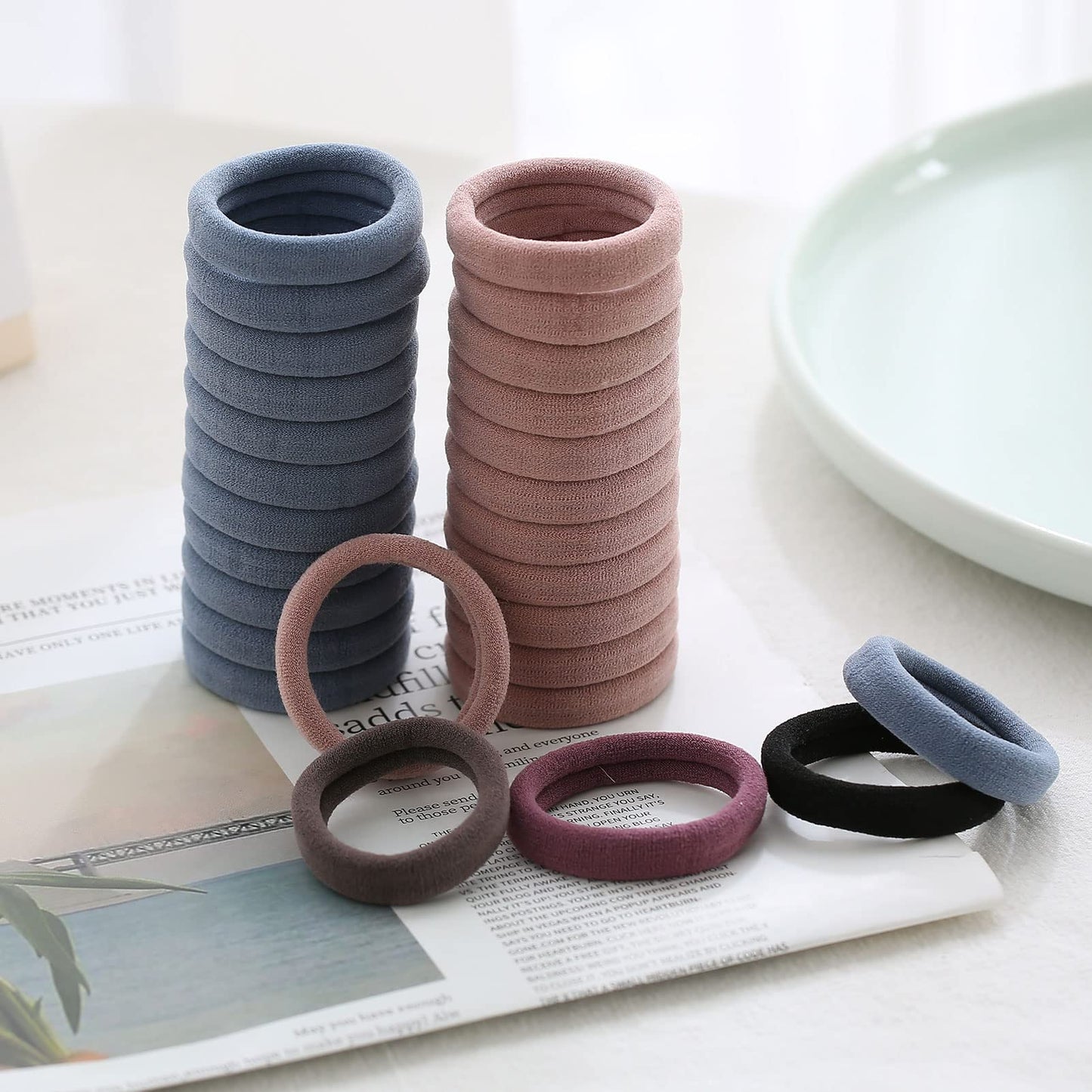 Paquete de 100 Ligas Elásticas para Cabello en Color Oscuro - Accesorios de Algodón para Coleta, Scrunchies Sin Costura - Ideal para Mujer y Niña