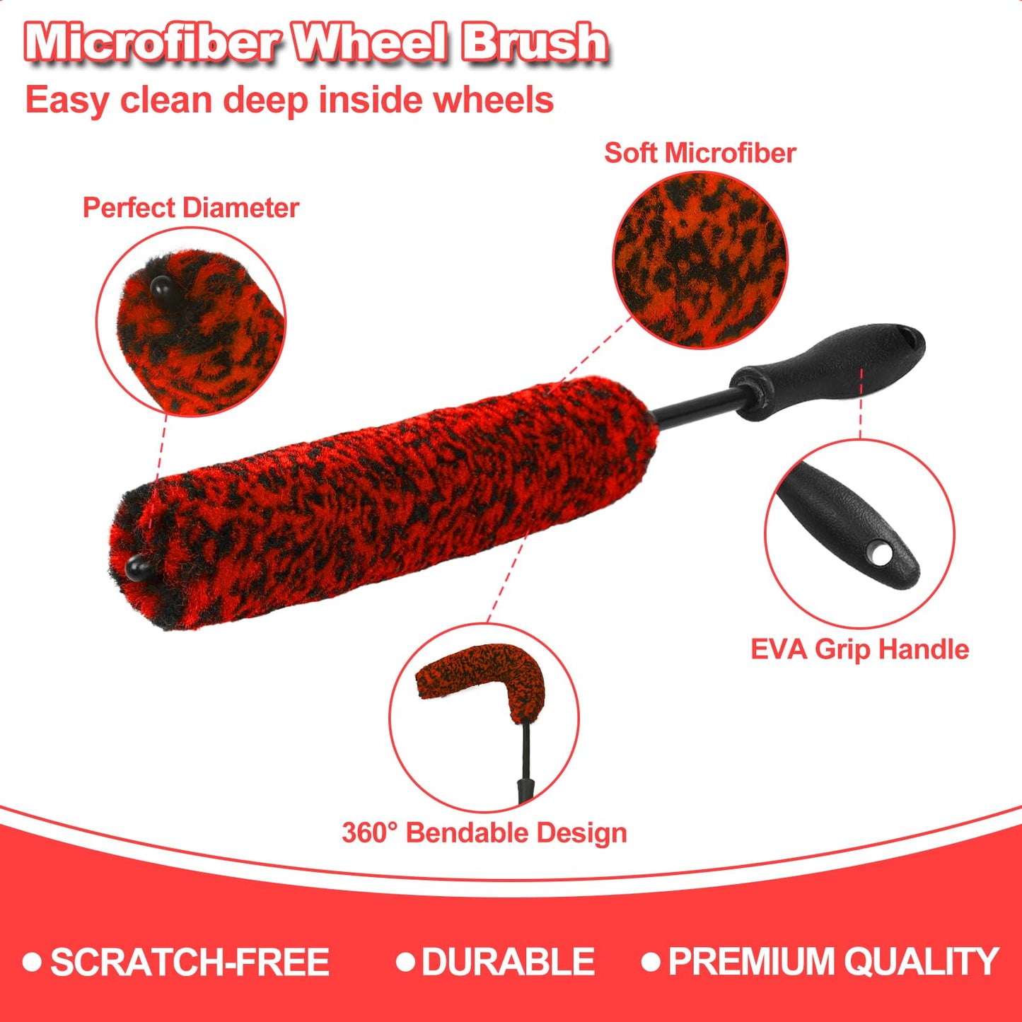 Kit de Cepillos Nikcosmk Multicolor para Ruedas y Neumáticos de Coche, Flexibles y Duraderos