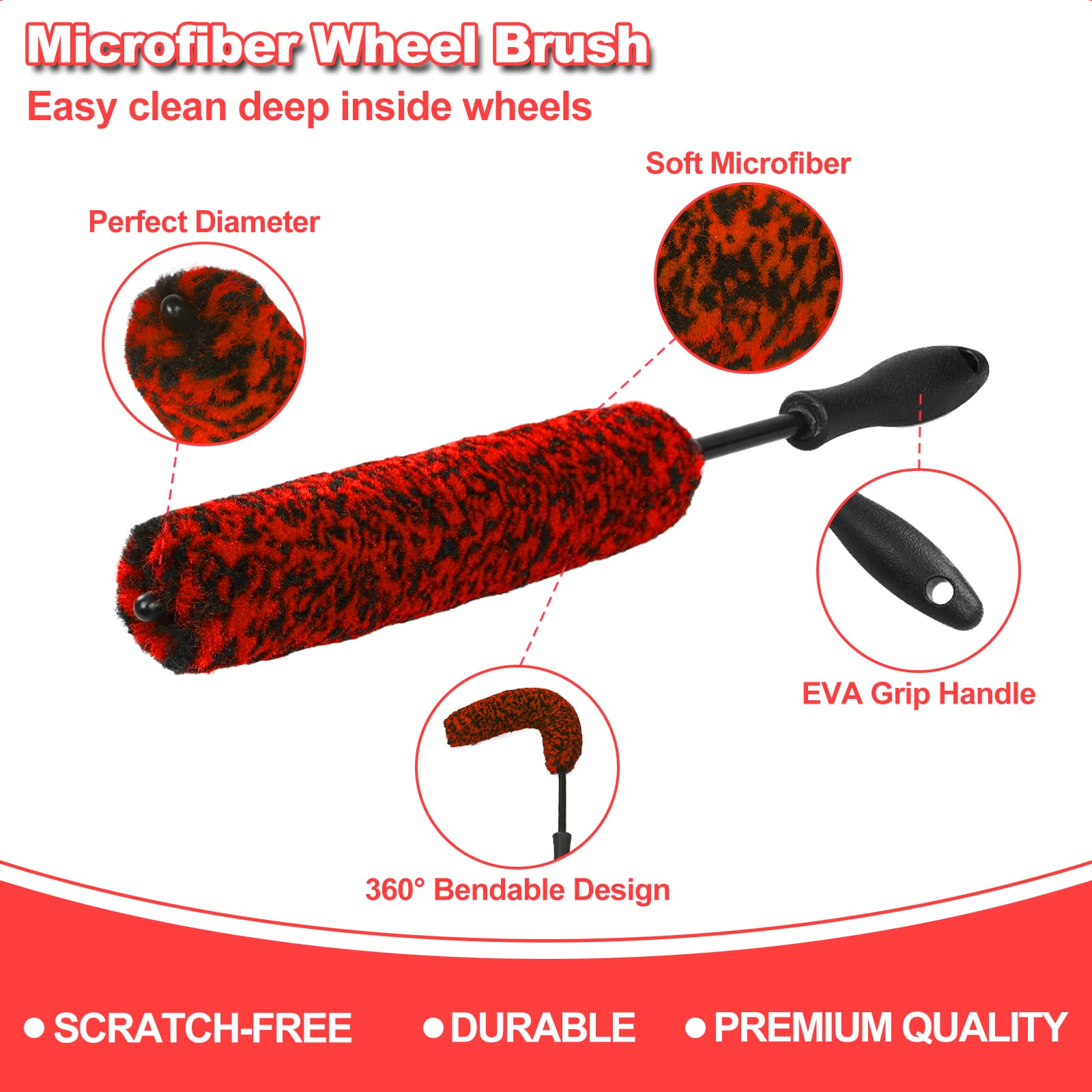 Kit de Cepillos Nikcosmk Multicolor para Ruedas y Neumáticos de Coche, Flexibles y Duraderos