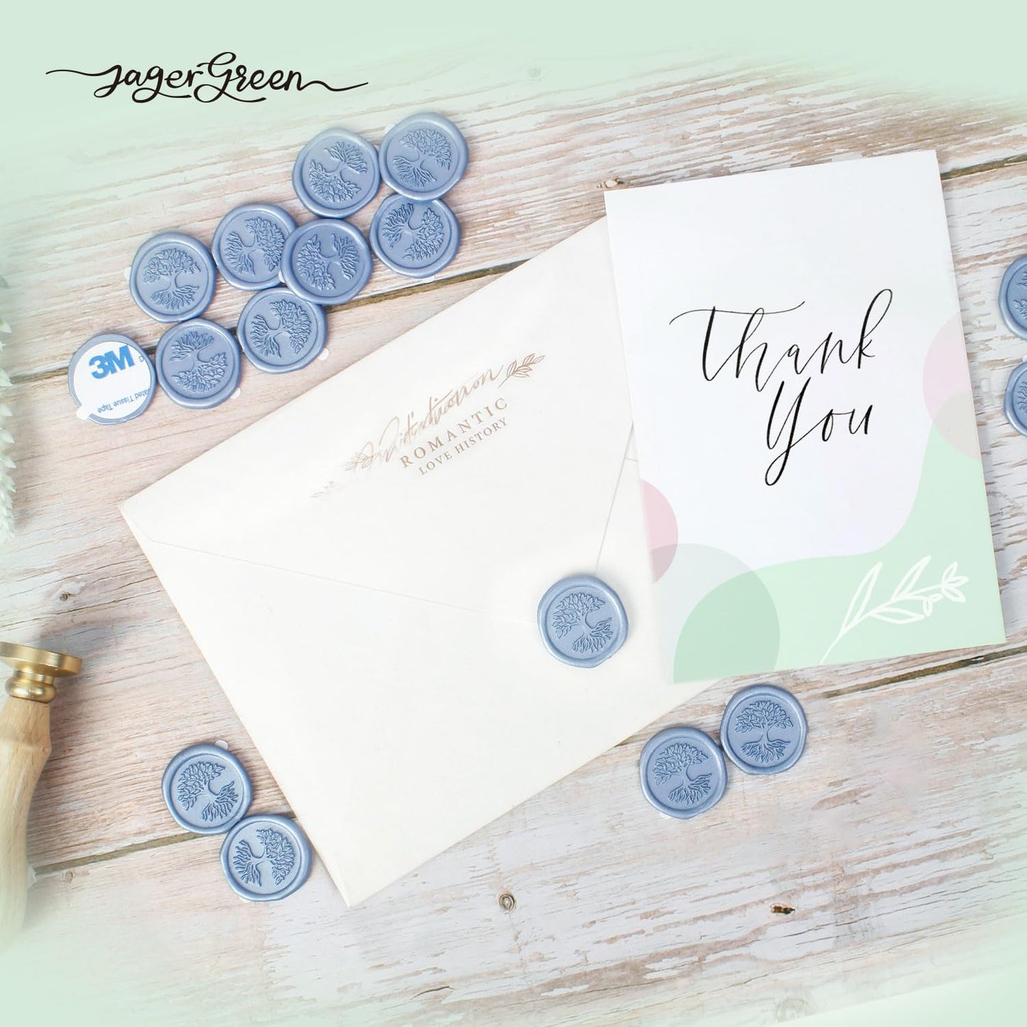 JAGERGREEN - Juego de pegatinas de cera con varios patrones de sellos, calcomanía azul para invitaciones de boda, personalizable, sellador de sobres, regalo de Navidad (árbol salvavidas, 60 piezas)