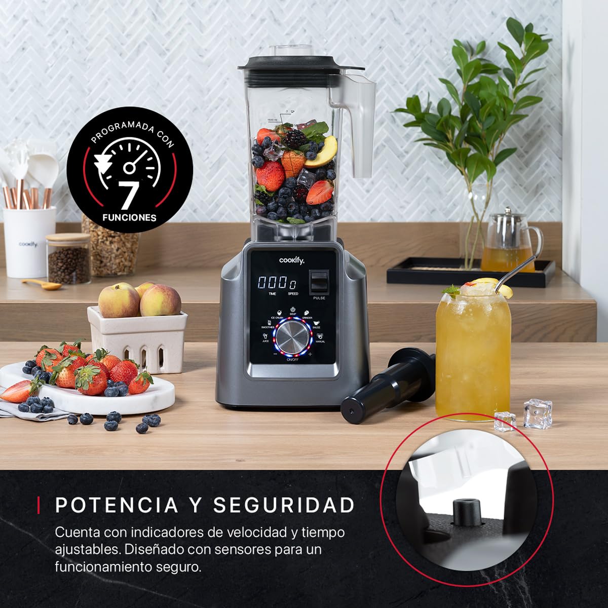 Cookify Licuadora Profesional de Alto Poder con Pantalla Digital y Temporizador, Uso Rudo, Vaso 1.6 Lts. (PB005)