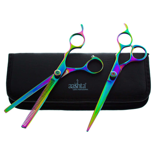 Kit Tijeras Profesionales Aashta Para Estilista/Barber/Peluquero 7" (MULTICOLOR)