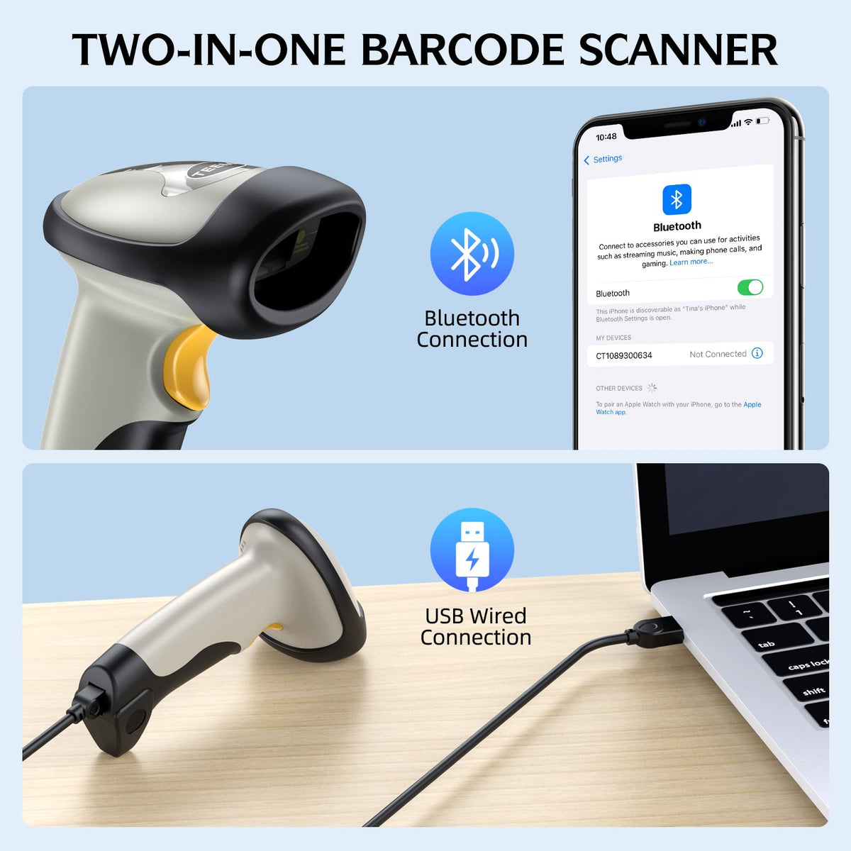 Escáner de Código de Barras Manual TEEMI Bluetooth Láser 1D con Escaneo Automático