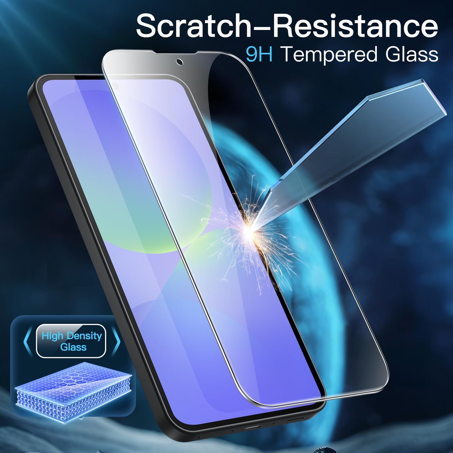 JETech 3 en 1 Funda Mate para Samsung Galaxy A36 5G con 2 Protector Pantalla Mica Cristal Vidrio Templado, Carcasa Antigolpes Translúcida Esmerilada con Protección Cámara (Negro)