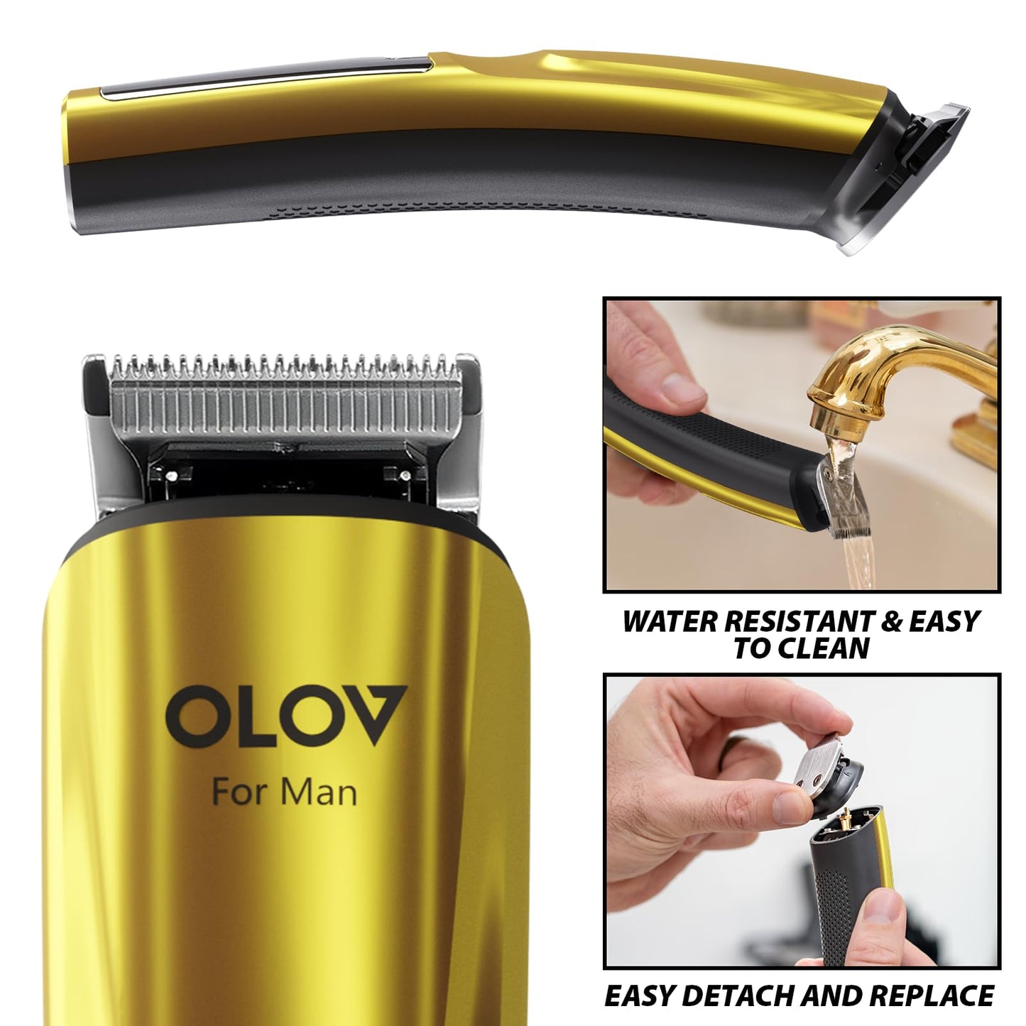 Cortadora de barba, 21 piezas para hombre, kit de aseo y cortapelos, maquinilla de afeitar eléctrica recargable inalámbrica, para barba, cara, nariz, recortadora de pelo, dorado