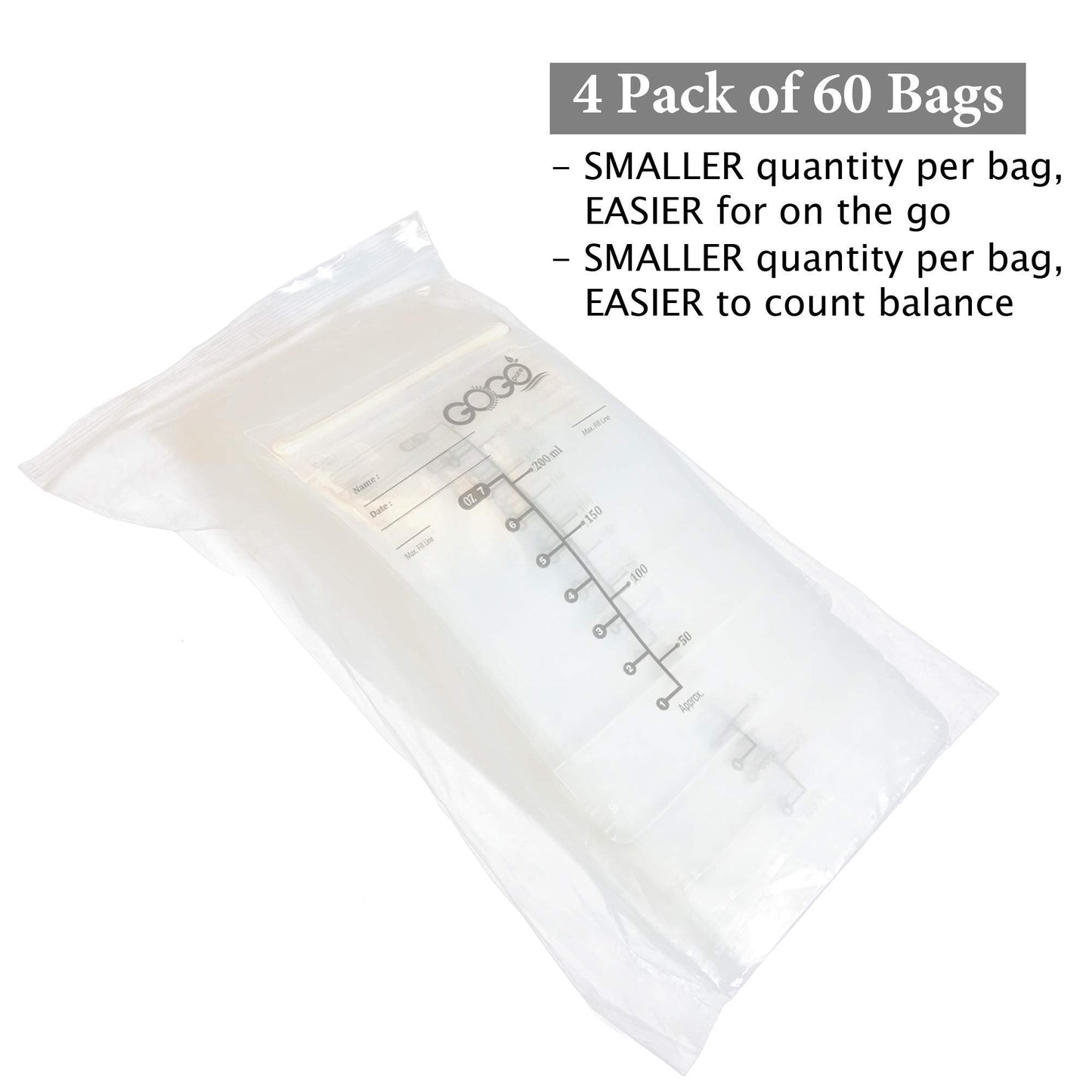 Bolsas de Almacenamiento de Leche Materna Preesterilizadas Gamma Ray sin BPA a Prueba de Fugas de 7 Onzas Paquete de 4 Unidades