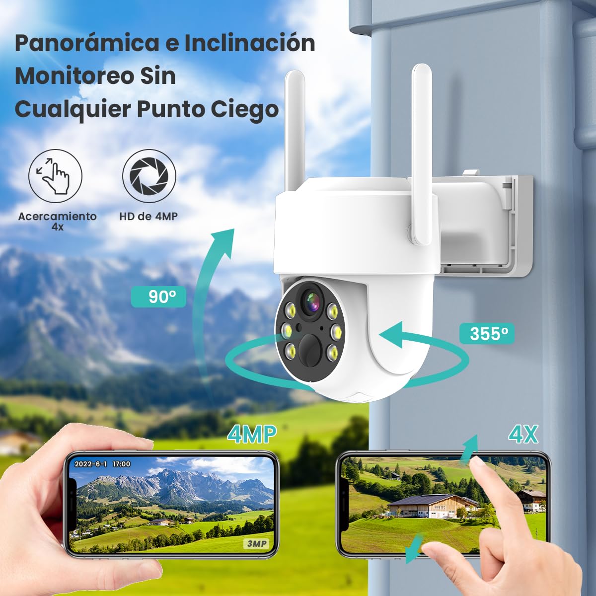 Cámara de Seguridad EASYTAO Q25 Blanco Inalámbrica Exterior 4G con Panel Solar y Batería 8000mAh 4MP