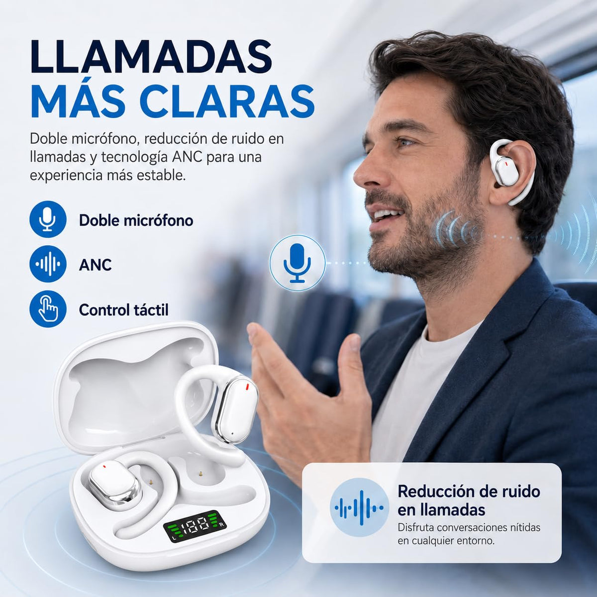 Audífonos Bluetooth Inalámbricos JMHRJKL Negro con Oído Abierto y Transmisión de Sonido Direccional, para Deportistas