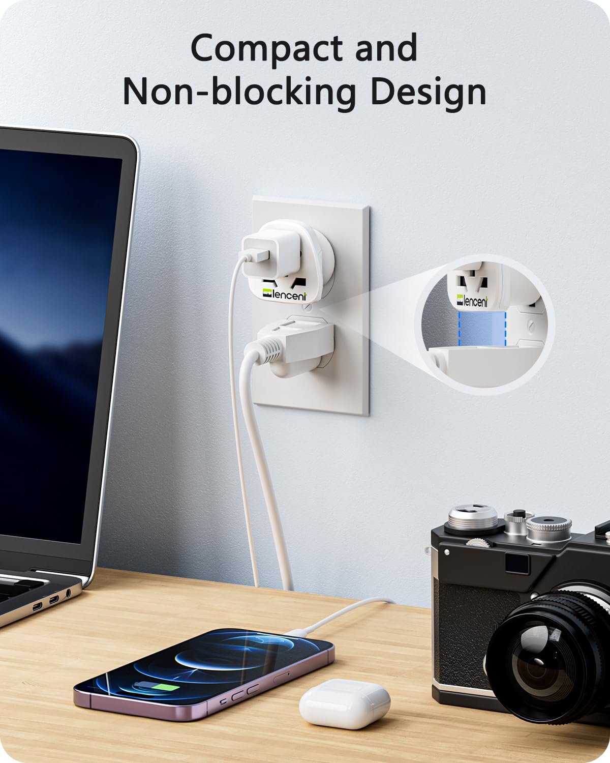 LENCENT 2X Adaptador de Enchufe del Mundo a los EE. UU., Convierte Enchufe de Europa/Reino Unido/Australia/China en Enchufe Americano