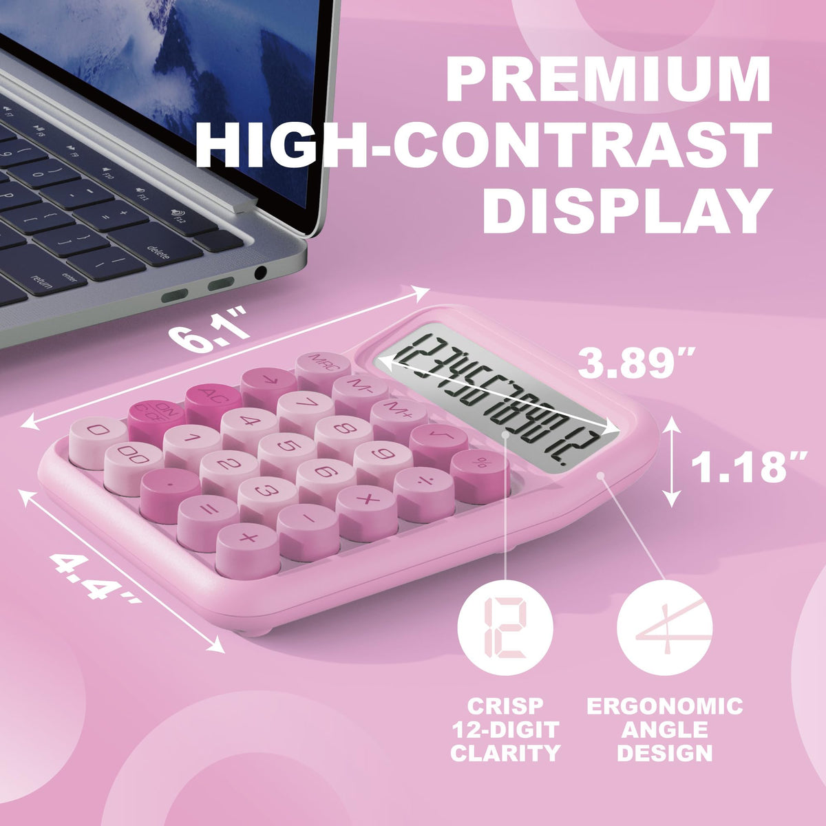 Calculadora CATIGA Rosa con Pantalla LCD Grande y Teclas Amplias para Oficina y Aula