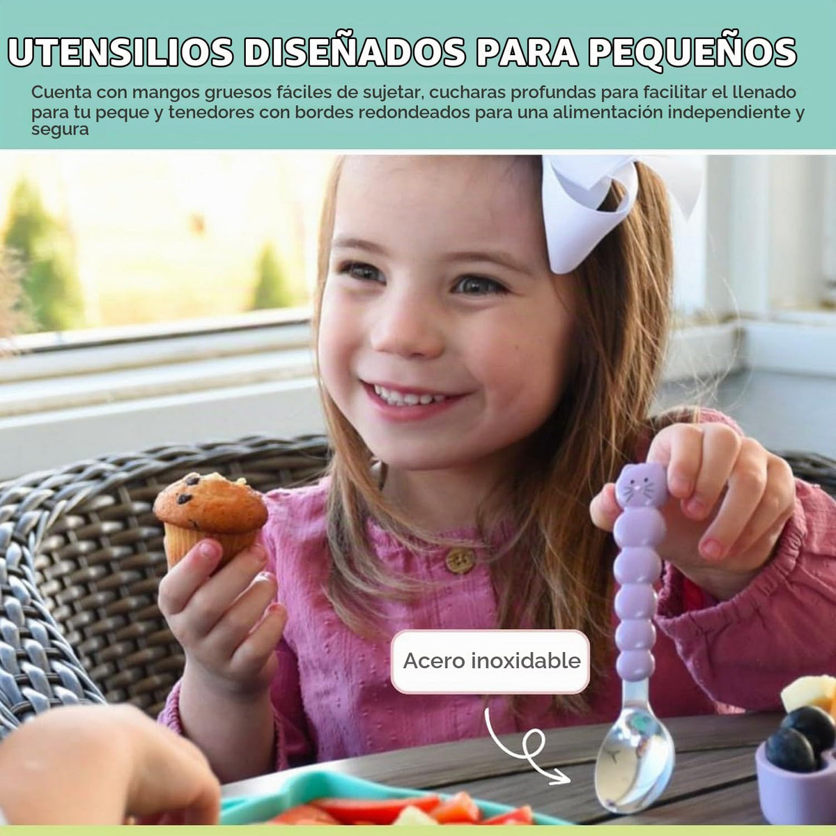 melii Cuenco de silicona con tapa y utensilios de acero inoxidable – Almacenamiento de alimentos a prueba de fugas y sin BPA para bebés, niños pequeños y n Utensilios para gatos