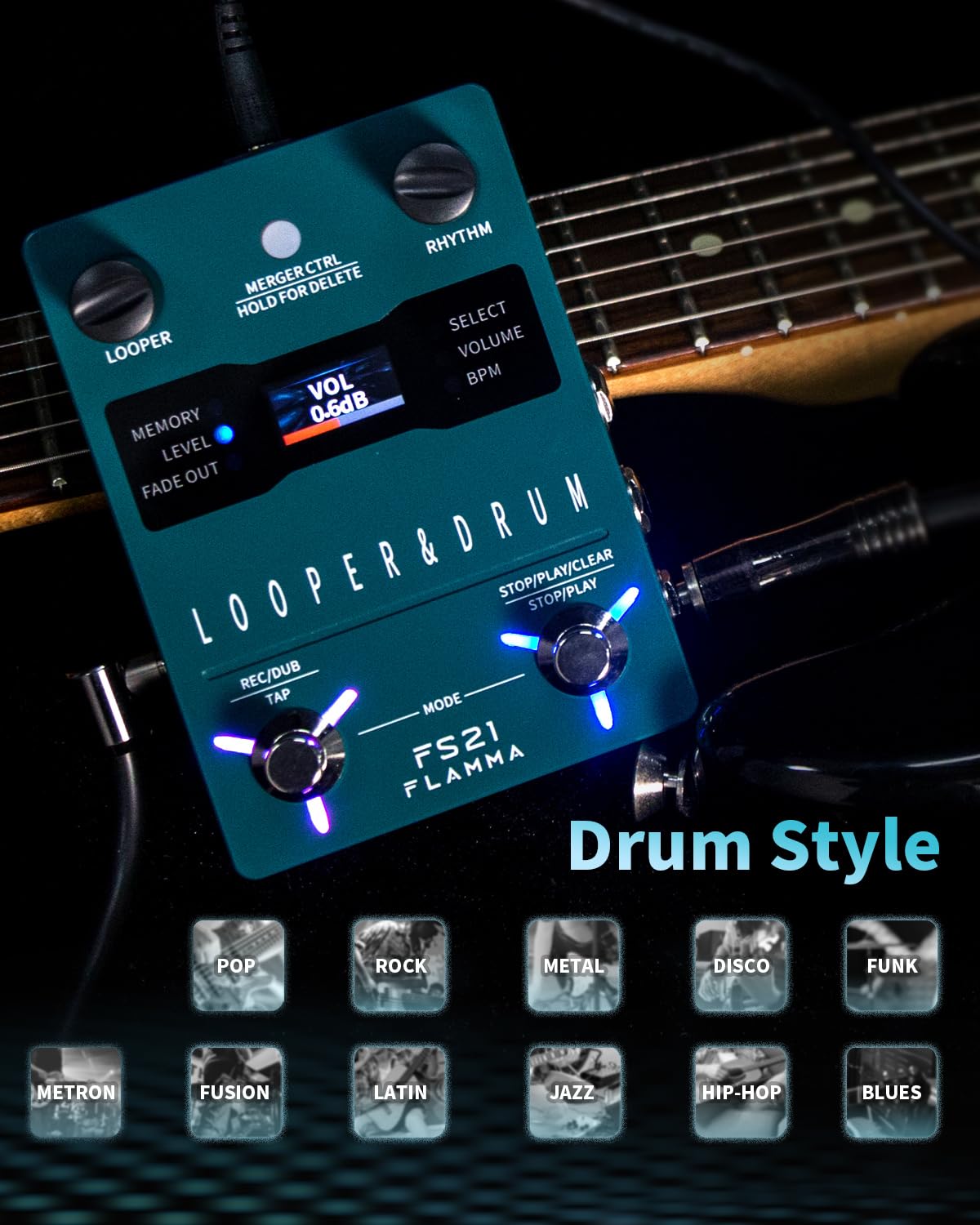 Máquina de Pedal Estéreo FLAMMA FS21 Generador de Bucle para Guitarra y Batería con Pantalla y Capacidad de Grabación en Bucle de 160 Minutos