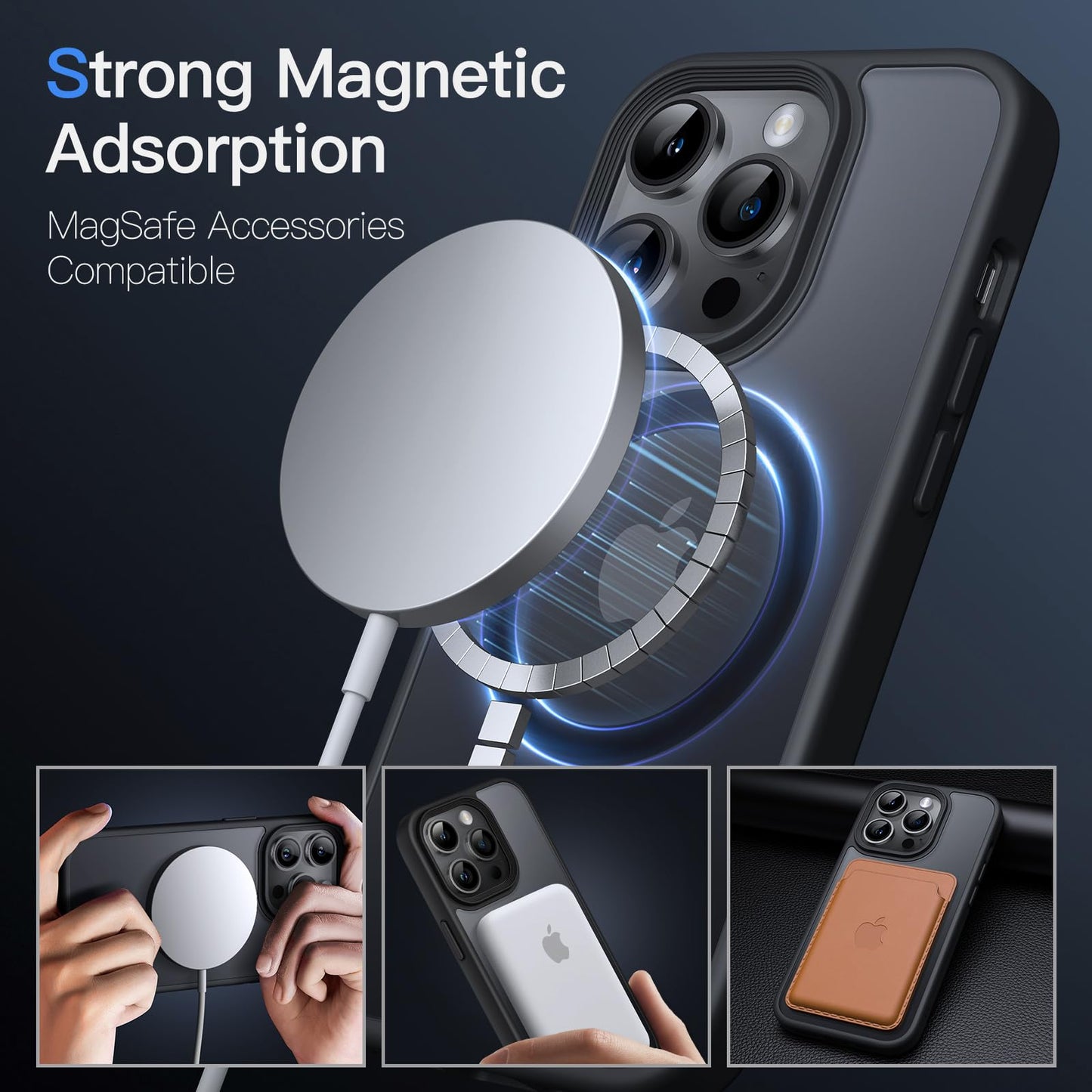 JETech Funda Magnética para iPhone 14 Pro 6.1 Pulgadas Compatible con MagSafe, Carcasa Translúcida Mate Trasera Fina Antigolpes (Negro)