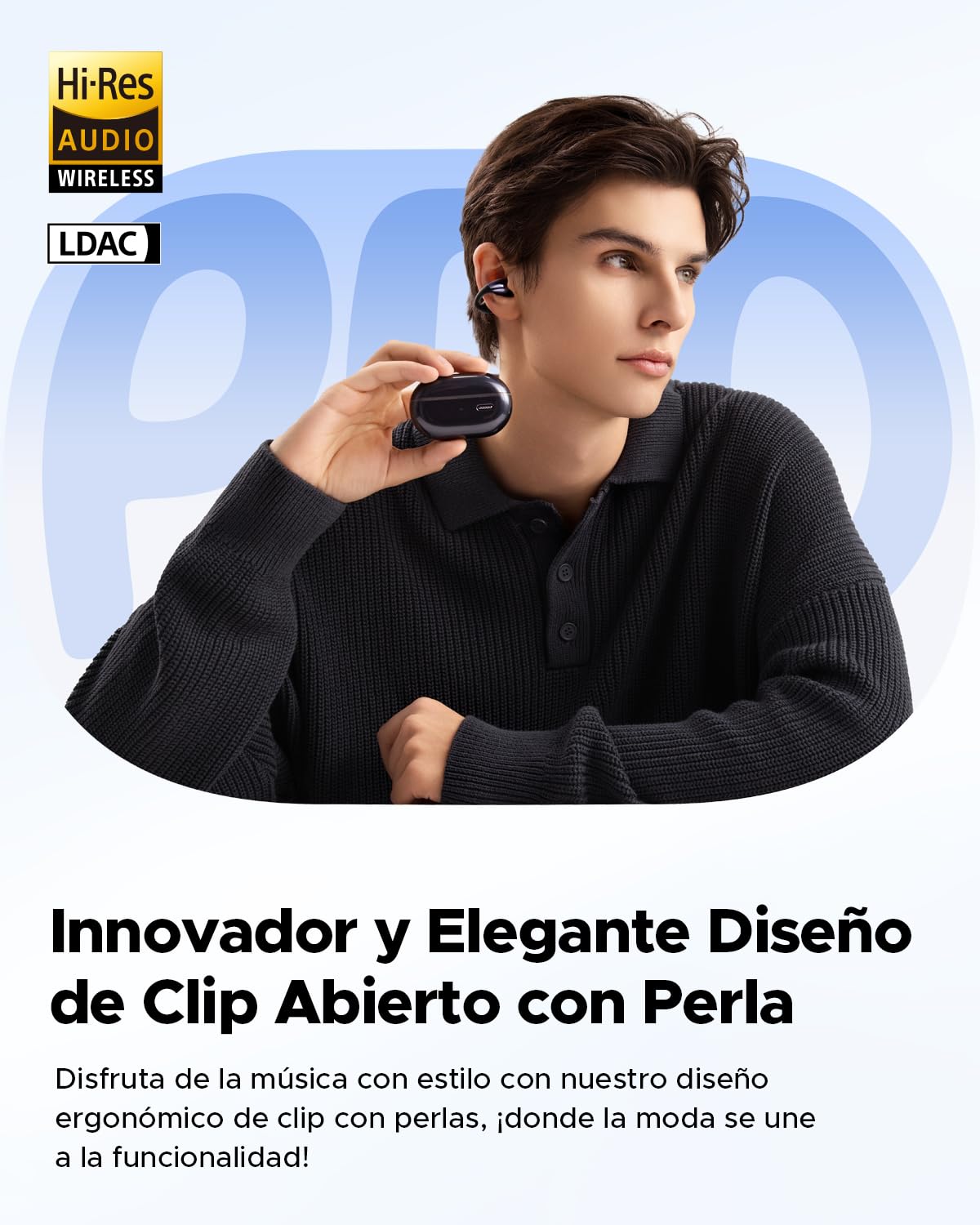 Audífonos Inalámbricos Open-Ear SoundPEATS PearlClip Pro Negro