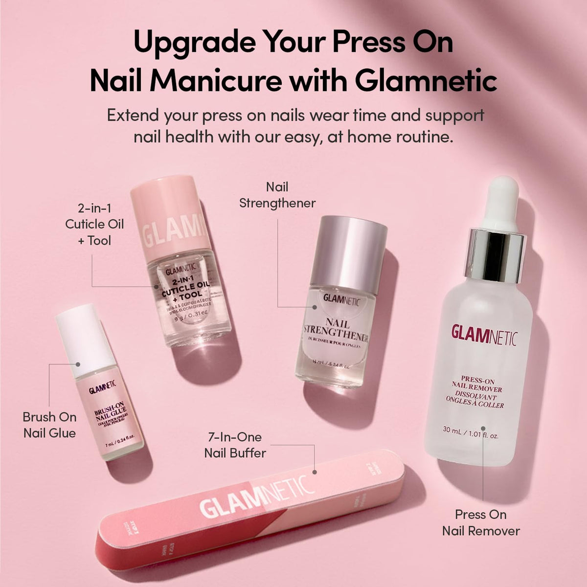 Glamnetic Uñas Postizas - Red Affair | Uñas Cortas Almendradas Rojas Con Purpurina Y Punta Francesa Con Acabado Brillante | 15 Tamaños - Kit De 30 Uñas Con Pegamento