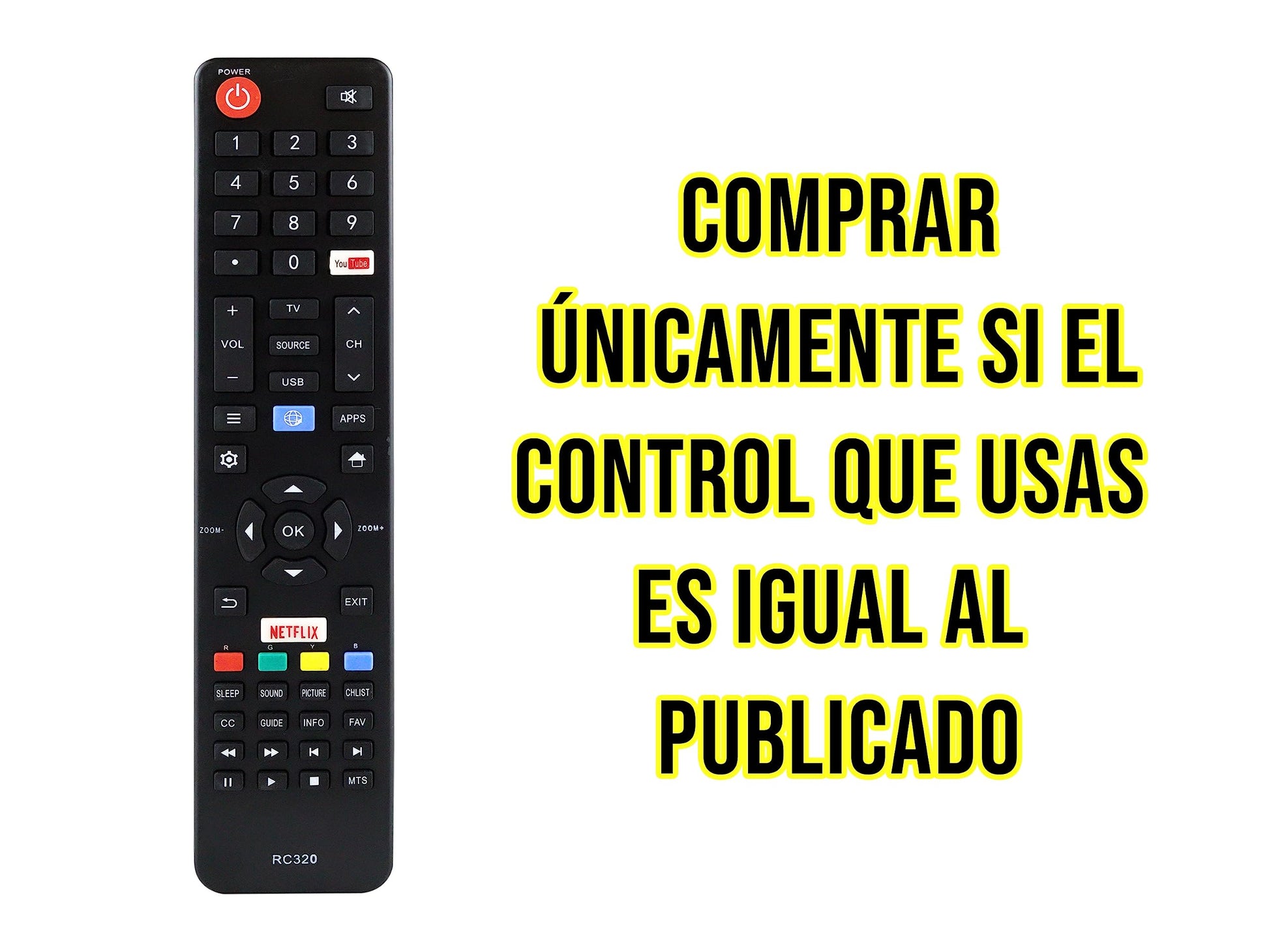 Control Remoto Compatible con Jvc Fanco Atvio Vios Speler Rc320 Smart TV Netflix