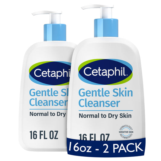 CETAPHIL, limpiador de piel suave hidratante para piel sensible seca a normal, paquete de 2 unidades, sin fragancia, sin jabón y sin espuma