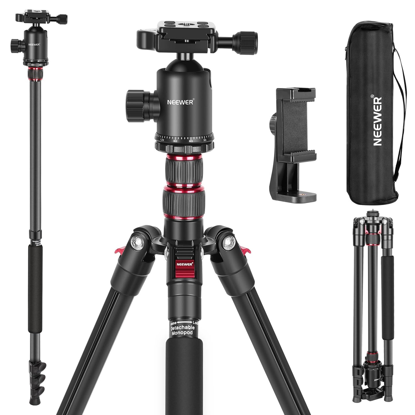 Trípode de Cámara Neewer Aluminio Compacto con Rótula Panorámica para Fotografía Profesional