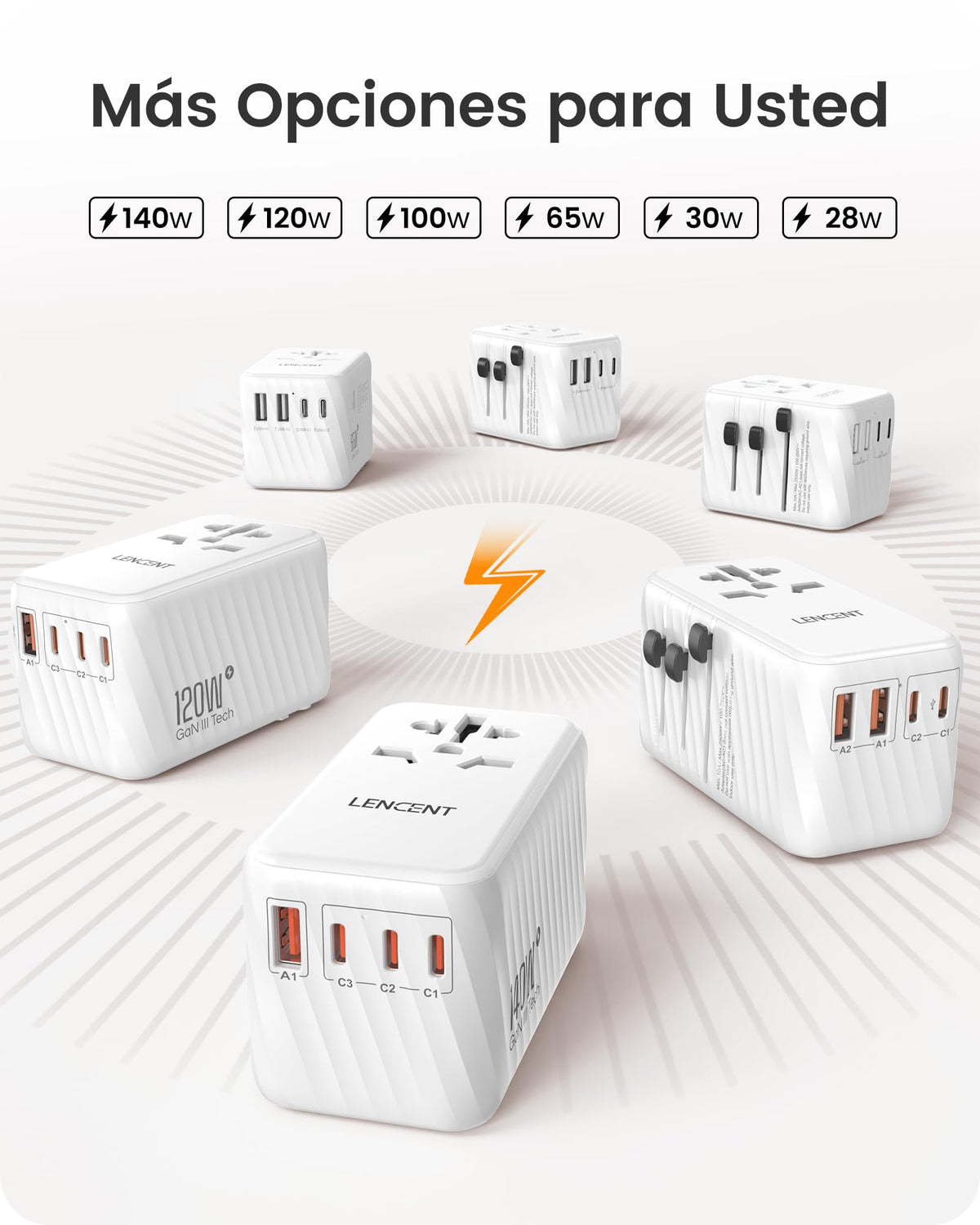 Adaptador de Viaje Internacional LENCENT 100 W Cargador Universal