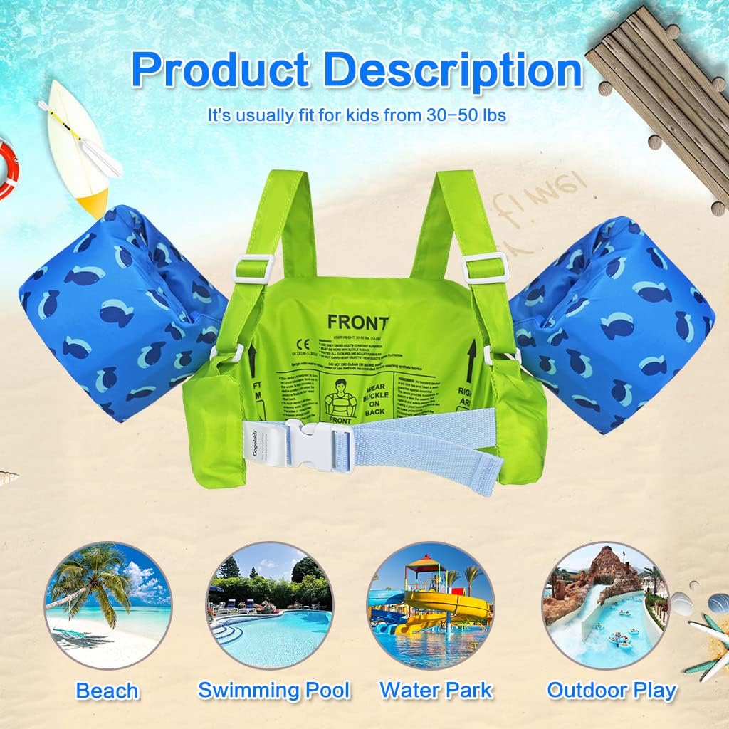 Gogokids Chaleco de natación para niños, flotadores para niñas y niños de 9-13-18-23 kg, flotadores de alberca con alas de Agua y Correa de Hombro para niños de 2-6 años