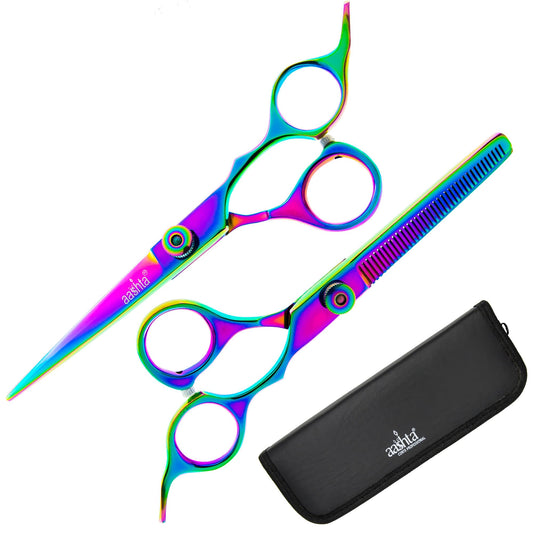 Kit de Tijeras Profesionales para Corte de Cabello, Barber Estilista Peluquero 6" Aashta (TORNASOL)