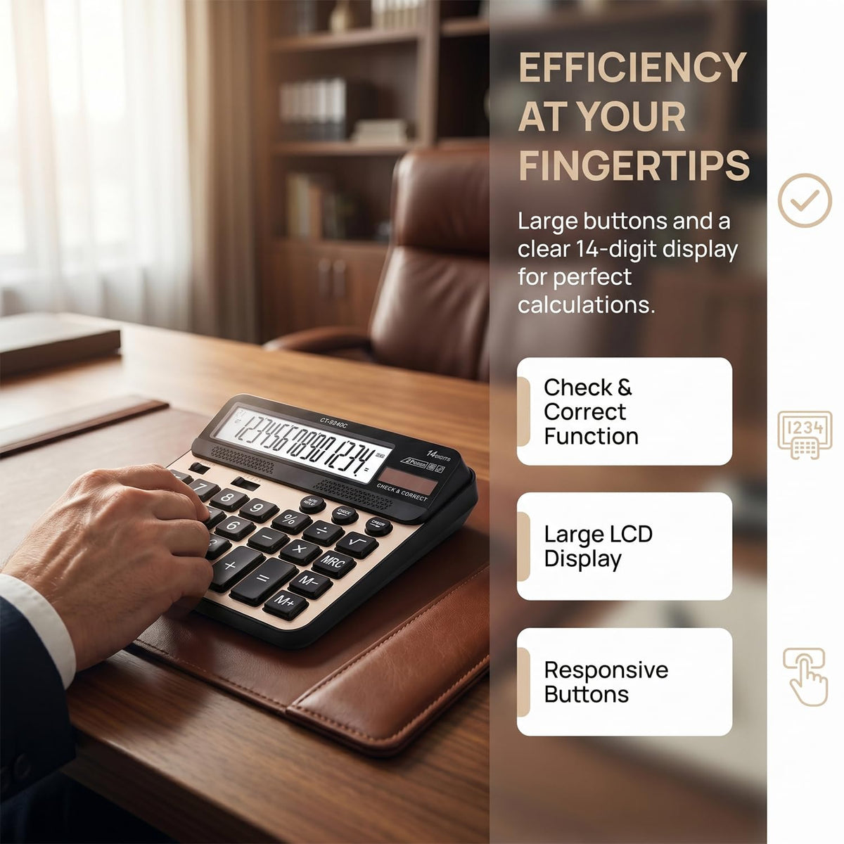 Calculadora Electrónica Philley LCD Grande 14 Dígitos Botones Grandes para Comprobar y Corregir