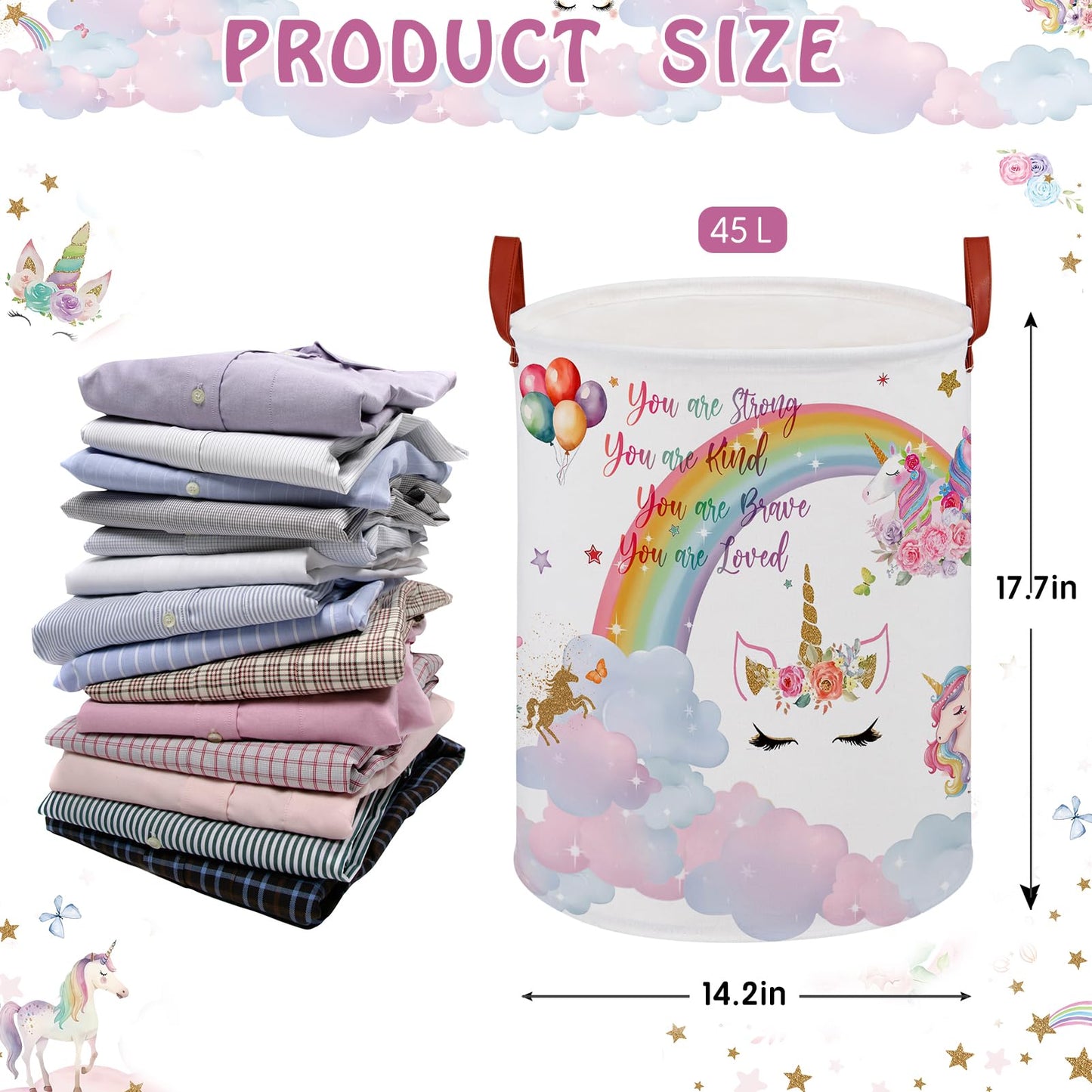 Cesta redonda para lavandería (unicornio nube)