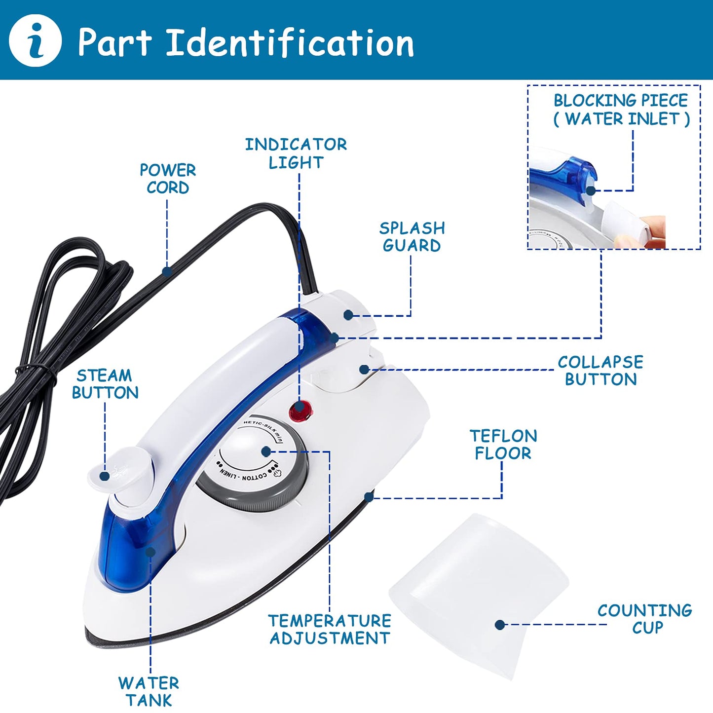 DenniesCare - Plancha de vapor portátil para ropa, plancha de mano con suela antiadherente, plancha, plancha en seco y planchado a vapor, tanque de agua desmontable con calentamiento rápido