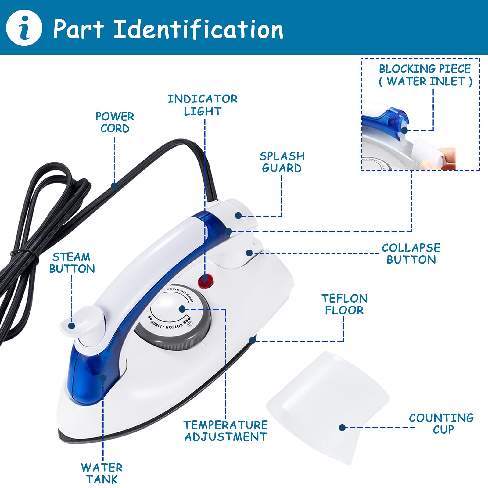 DenniesCare - Plancha de vapor portátil para ropa, plancha de mano con suela antiadherente, plancha, plancha en seco y planchado a vapor, tanque de agua desmontable con calentamiento rápido