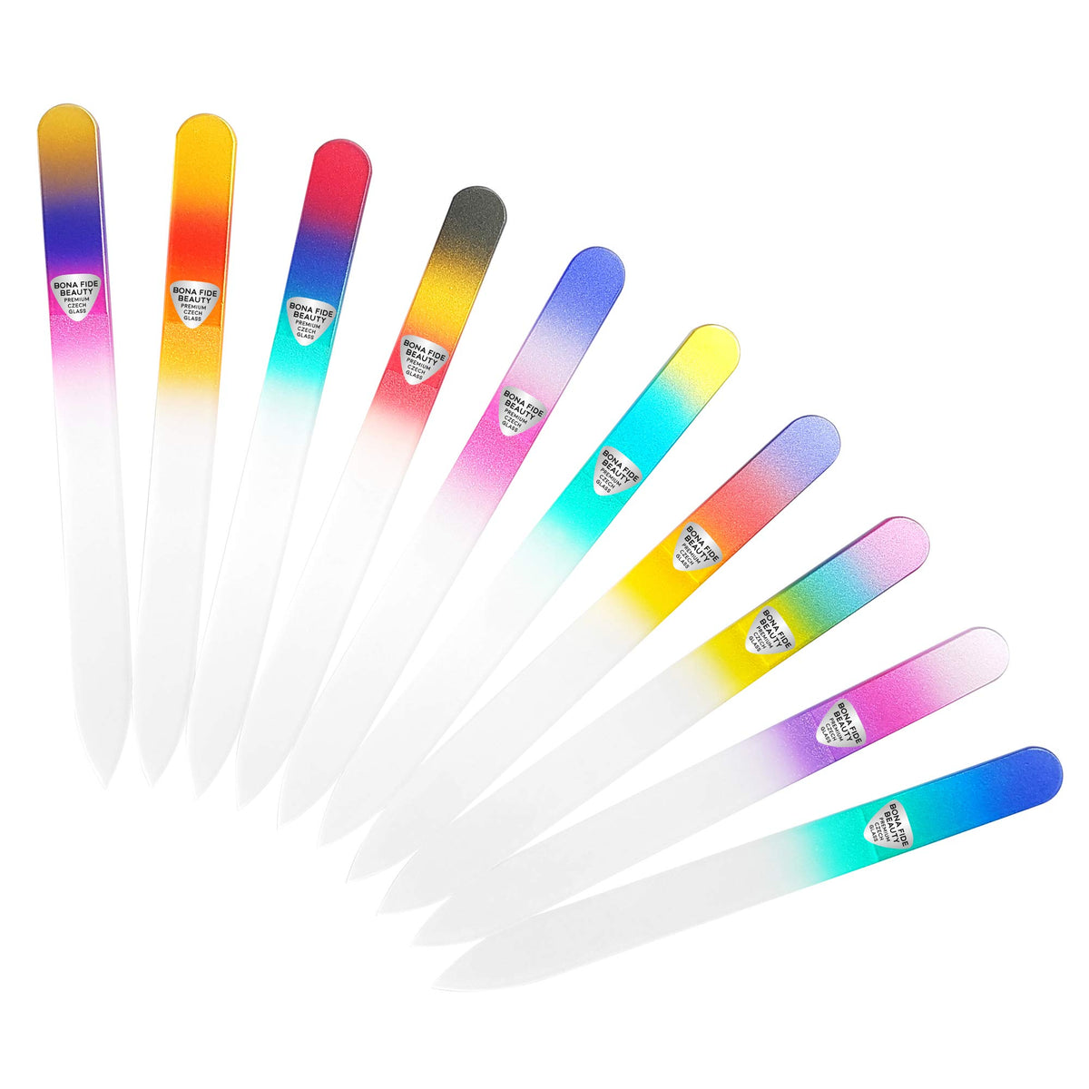 Glass Nail File Manicure Set, Nail Filer for Professional Manicure Nail Care - Bona Fide Beauty (10-Piece Set) Genuine Czech Glass