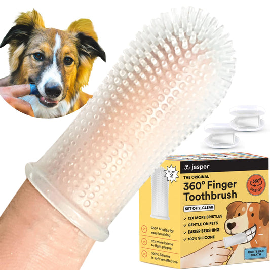 Cepillo de dientes de perro Barkley's 360º – Diseño ergonómico – Cerdas envolventes completas para una fácil limpieza – Juego de 2 unidades, transparente