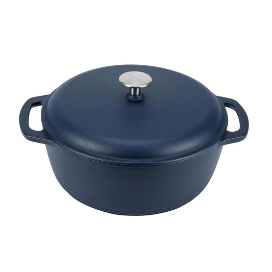 Amazon Basics - Horno holandés cubierto de hierro fundido esmaltado, 6 cuartos de galón, azul marino mate