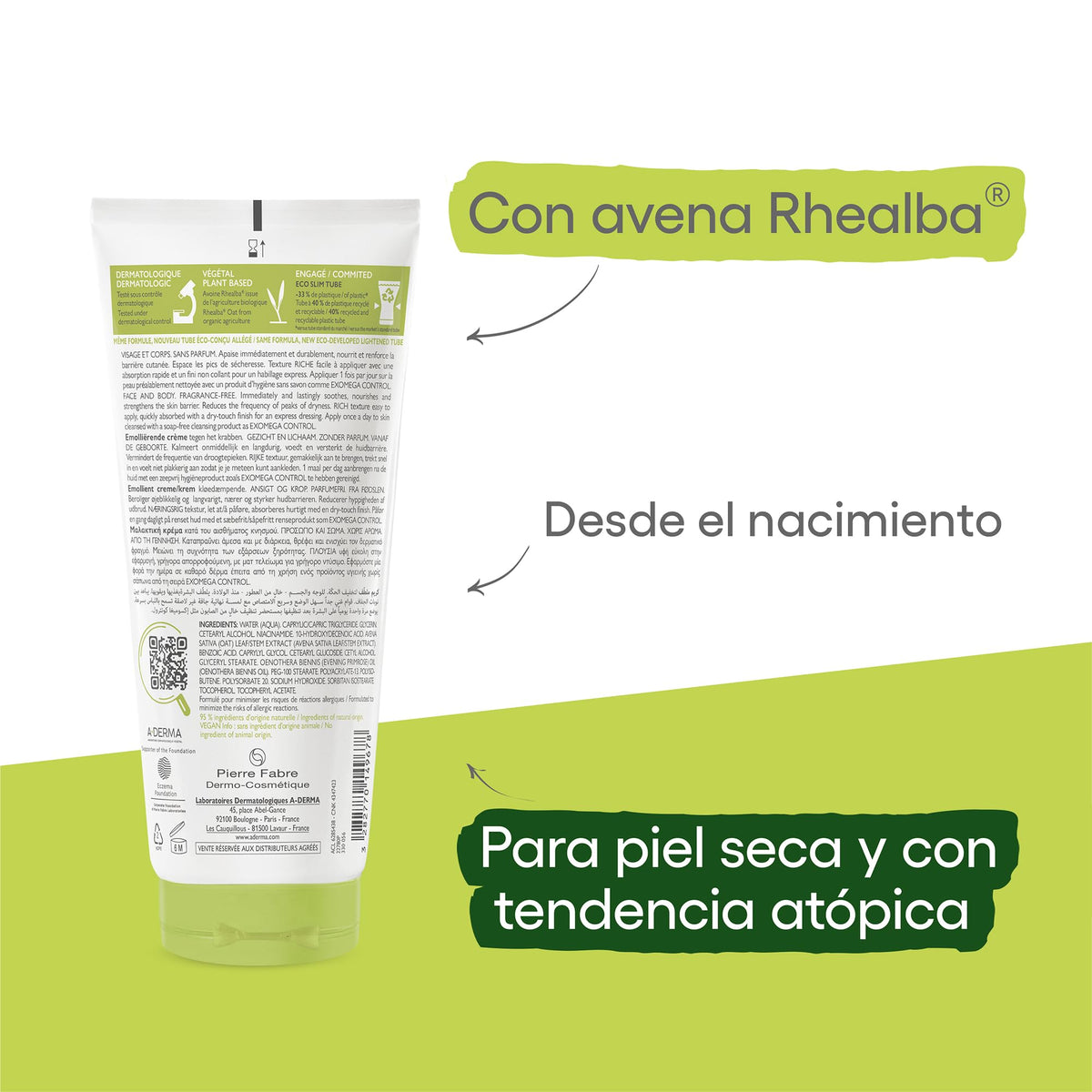 A-DERMA Exomega Control Crema Corporal Emoliente Piel Atopica Muy Seca 200ml