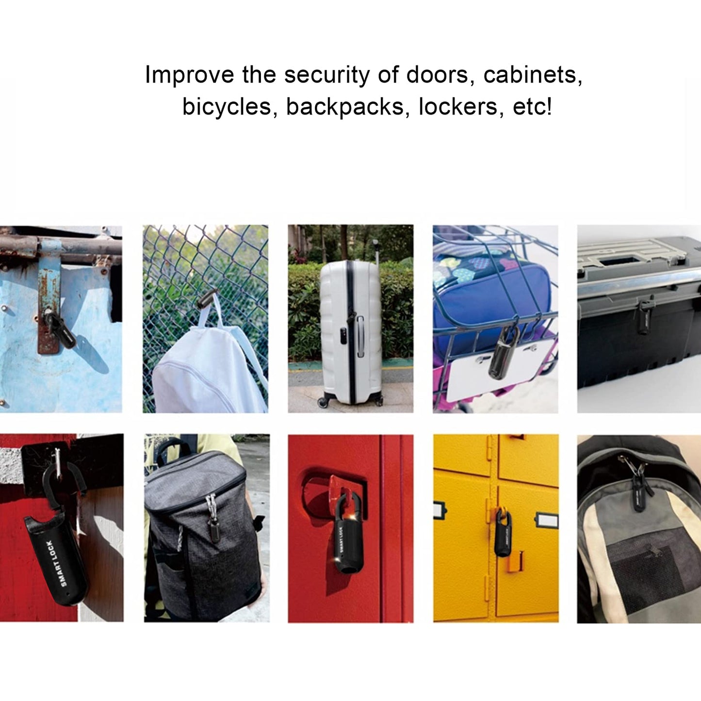 Cerradura de seguridad sin llave, antirrobo DC5V Candado para huellas dactilares Aleación de zinc Capacidad para huellas dactilares de 10 piezas para gabinetes para puertas para mochilas(Negro)