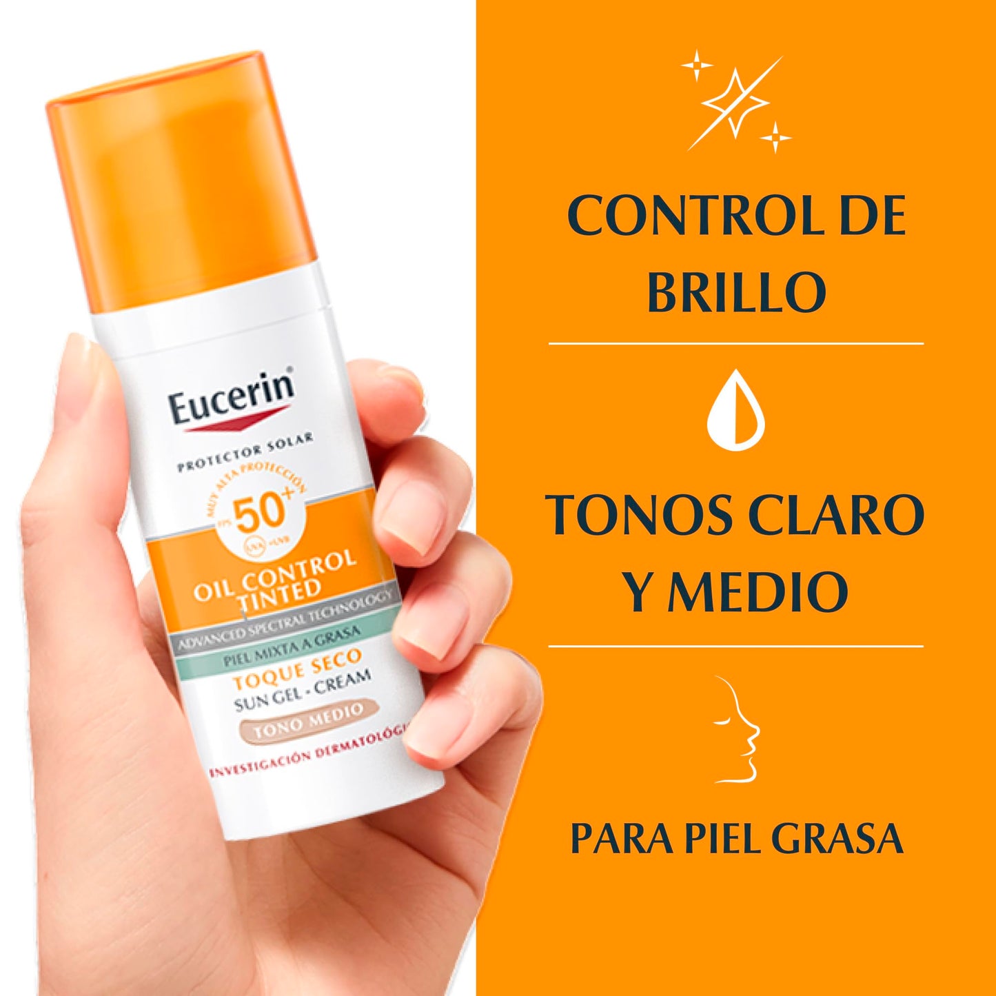 Protector Solar Facial Eucerin Tono Medio Control de Brillo Efecto Mate