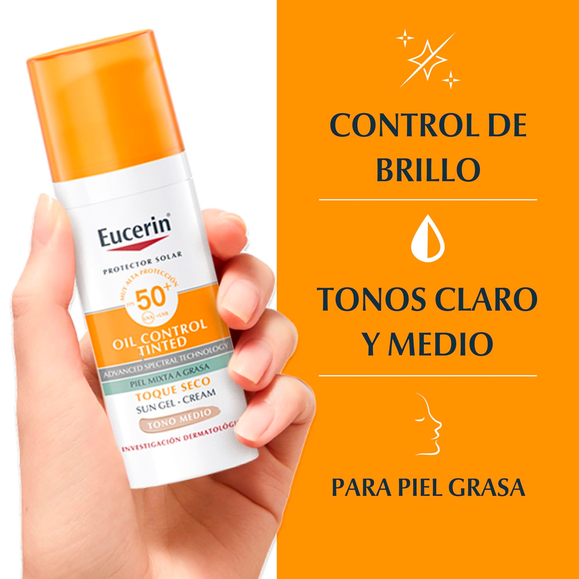 Protector Solar Facial Eucerin Tono Medio Control de Brillo Efecto Mate