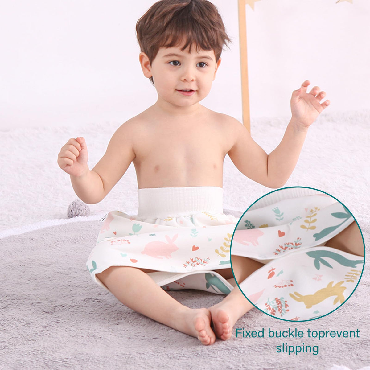 Pantalones de pañales impermeables para bebés y niños, paquete de 2 pantalones absorbentes para entrenamiento para niños y niñas, uso de día y noche (pantalón de conejo + falda L)