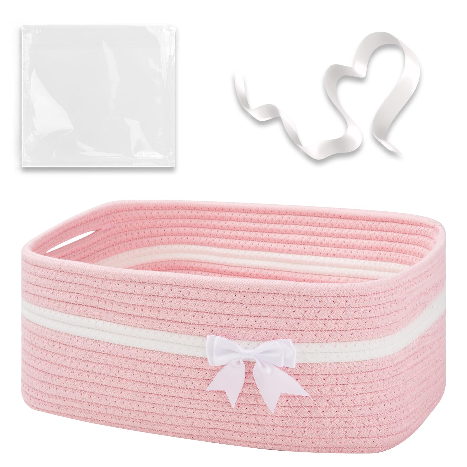 OIAHOMY - Cesta de almacenamiento tejida grande con asas para guardería, estantes de sala de estar, cesta de lazo para regalos vacía con bolsas de regalo y cintas para baby shower, contenedor de