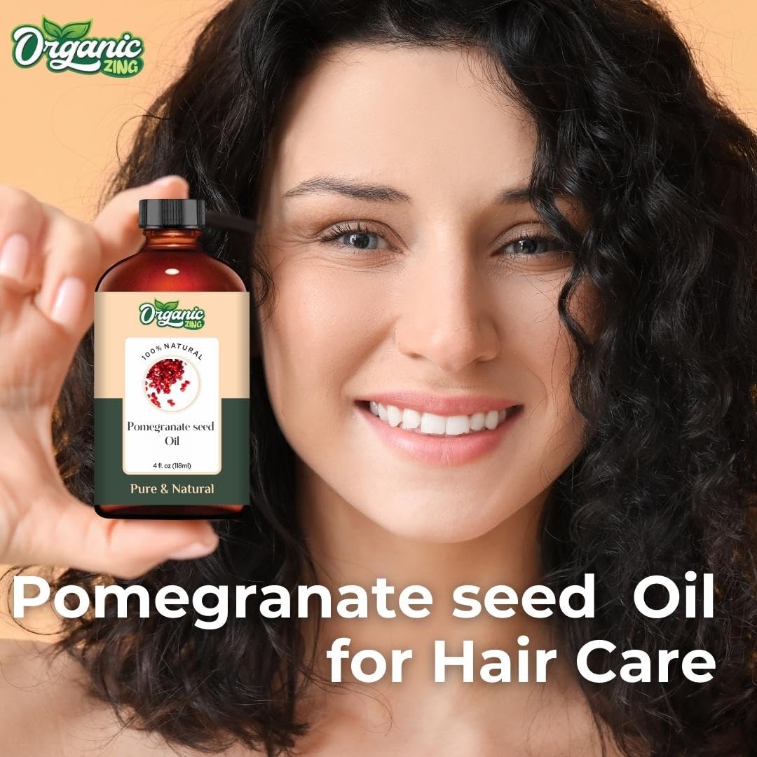 Organic Zing Pomegranate Seed Oil Pure & Natural for Skin, Face, Hair Care, Aroma therapy, Diffuser, Conditioner - 118ml