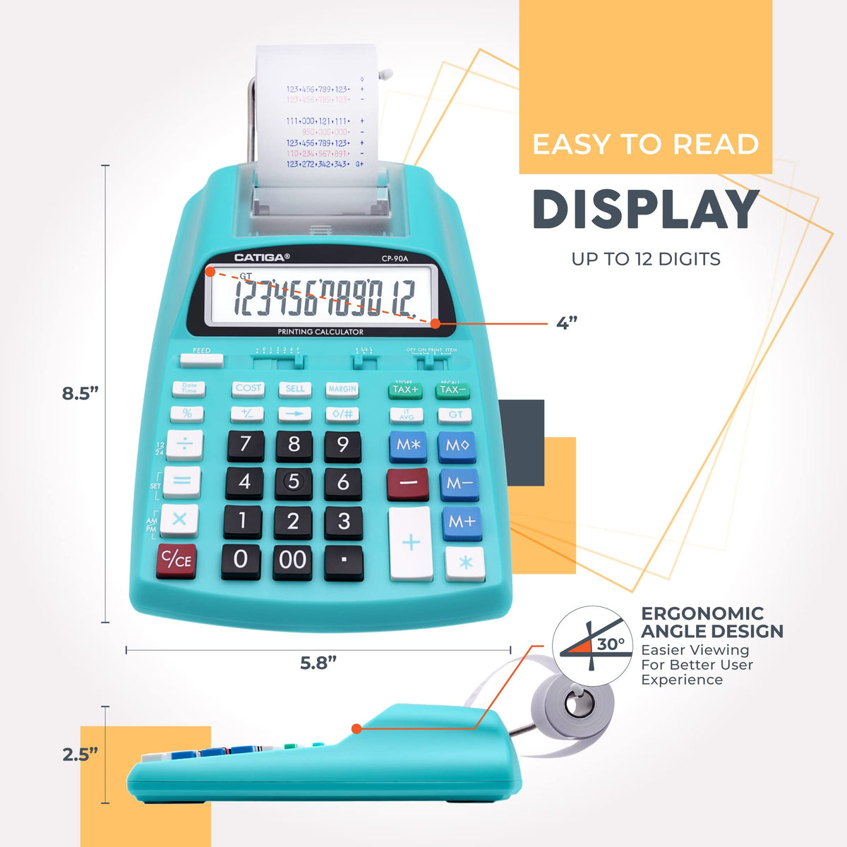 CATIGA - Calculadora de impresión 2025 Nueva y actualizada máquina de añadir 10 Llaves, calculadora de computadora para Oficina en casa con impresión en Rollo de Papel, Contabilidad, finanzas