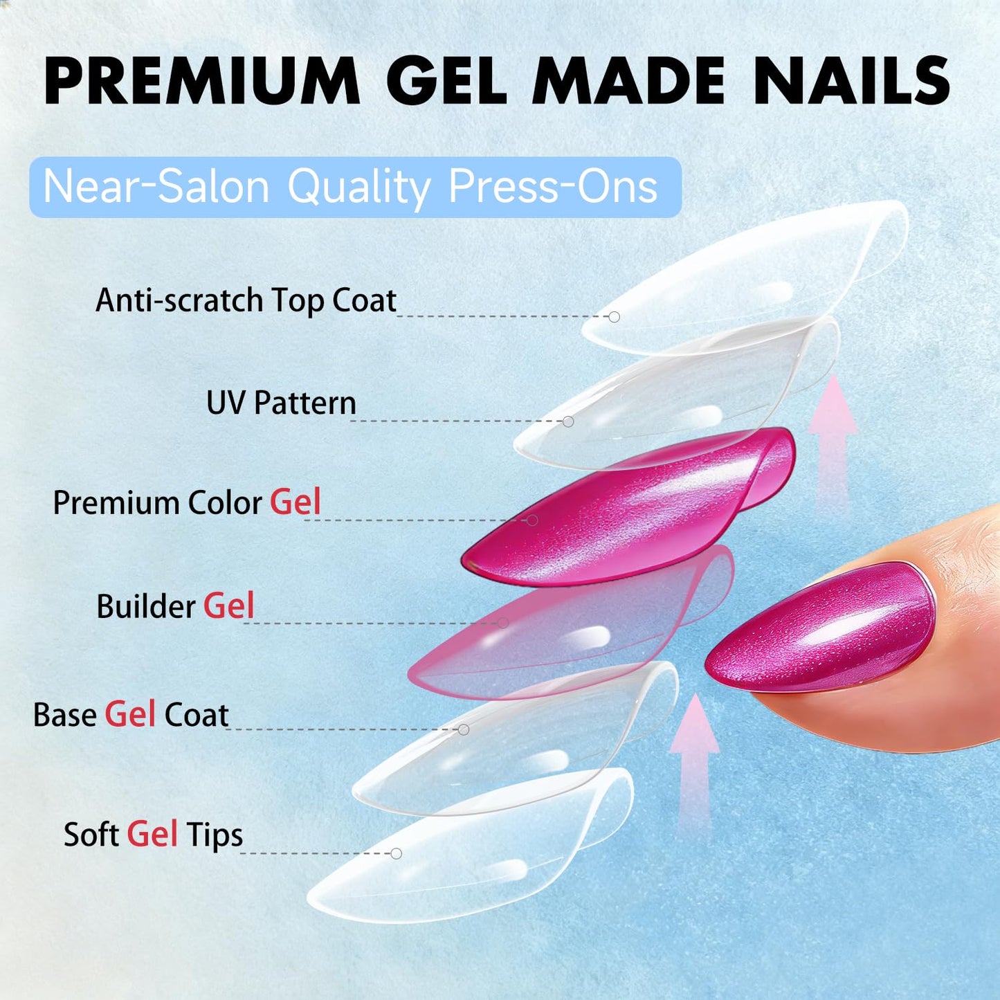 SXVME Uñas postizas Cat Eye en color almendra, hechas a mano, de grosor medio, en cromo rosa intenso, para mujer, para fiestas de cumpleaños, reutilizables, con purpurina fucsia, 15 tamaños, 30 unidad