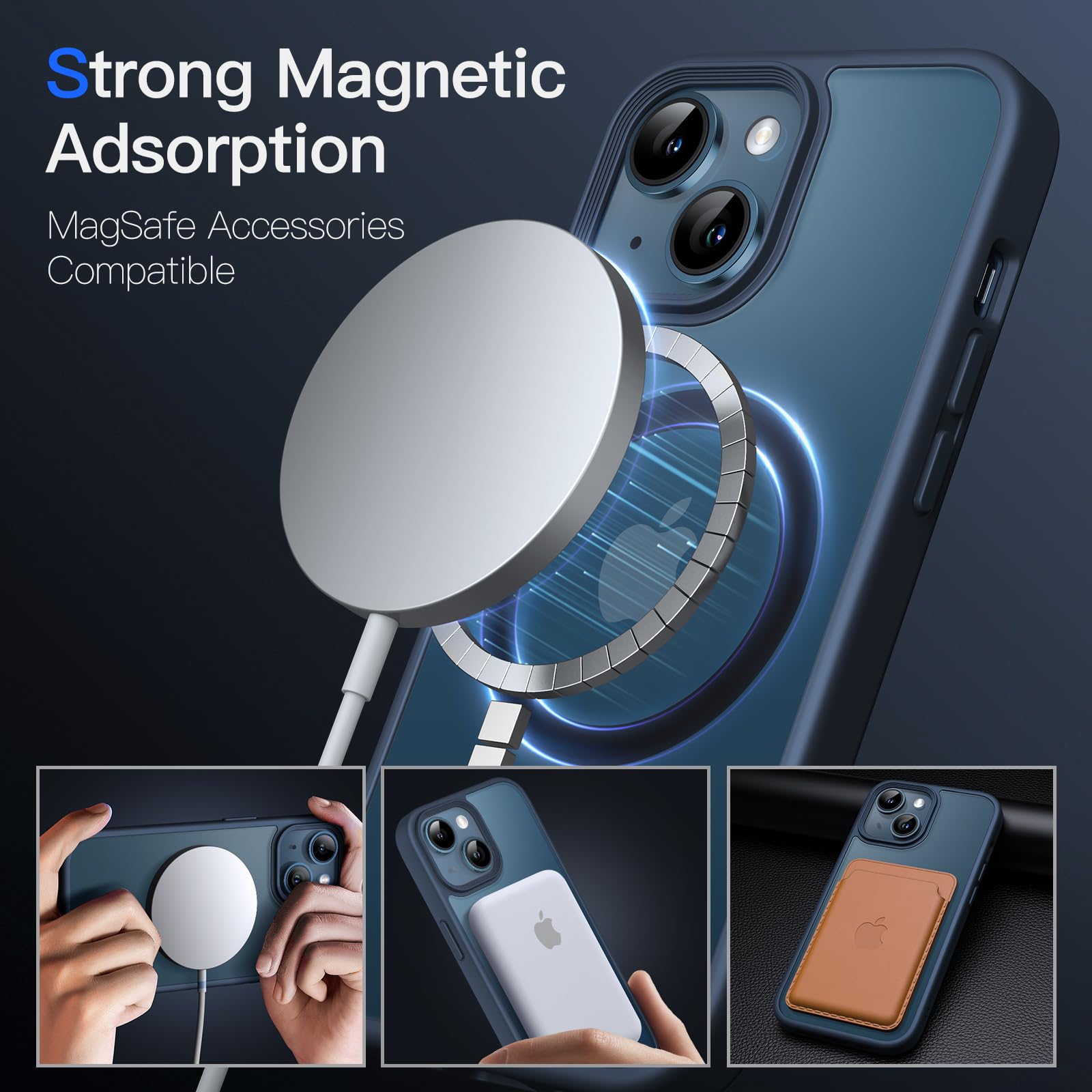 JETech Funda Magnética para iPhone 13 6.1 Pulgadas Compatible con MagSafe, Carcasa Translúcida Mate Trasera Fina Antigolpes (Azul Tormenta)