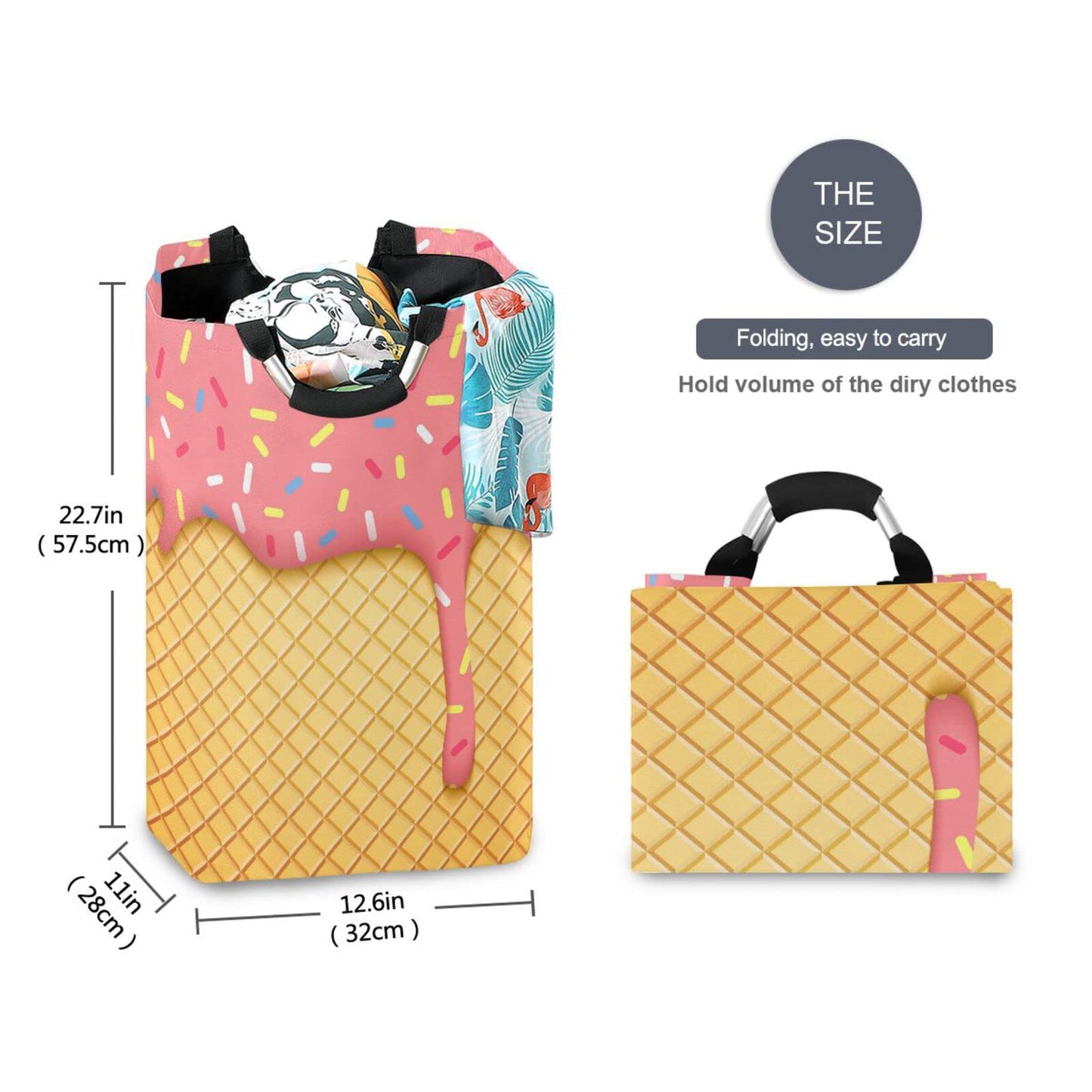 JUMBEAR Cesta de lavandería con cono de helado, plegable, grande, para guardería, con asa, para recámara, baño, recámara, habitación de los niños