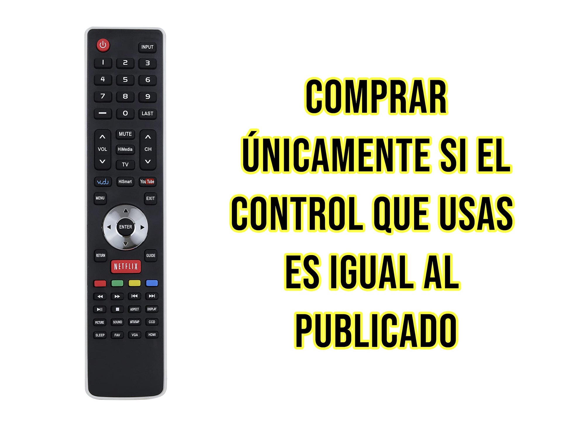 LIDERT Control Remoto para Pantalla Hisense Smart TV EN-33926A EN-33925A 32K366W 40K366WB botón de Netflix y Youtube