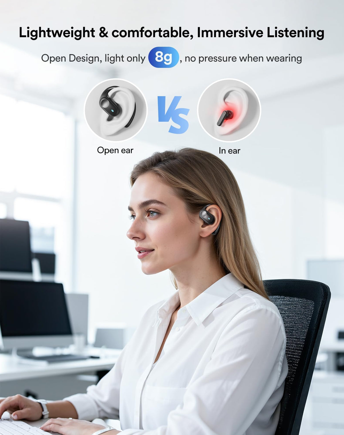 Audífonos de Oído Abierto Xuuly Negro Bluetooth 5.3 Ajustables Ultra Cómodos para Ciclismo