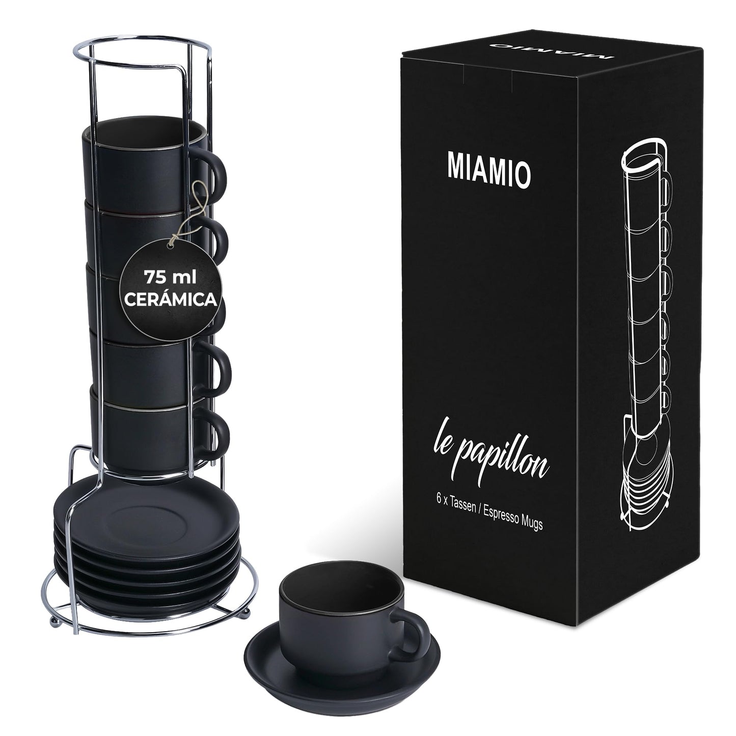 Juego de Tazas de Café Expreso MIAMIO Negro Interior