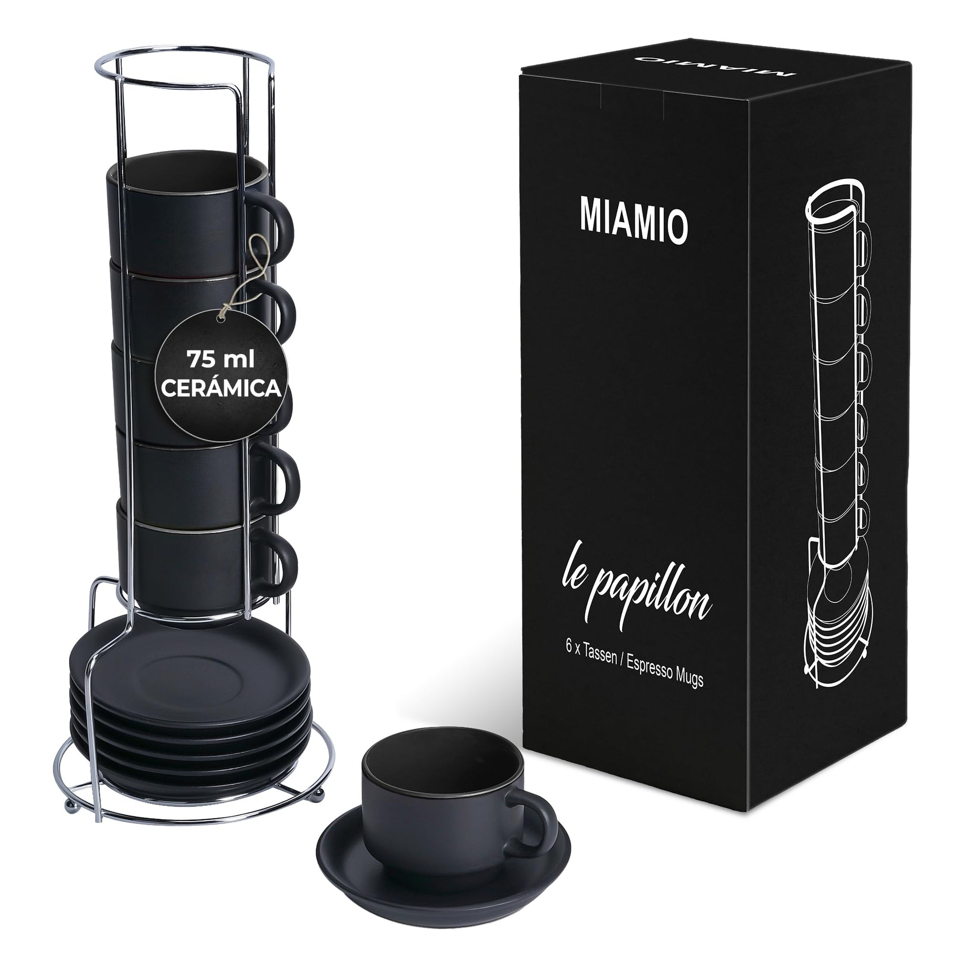 Juego de Tazas de Café Expreso MIAMIO Negro Interior